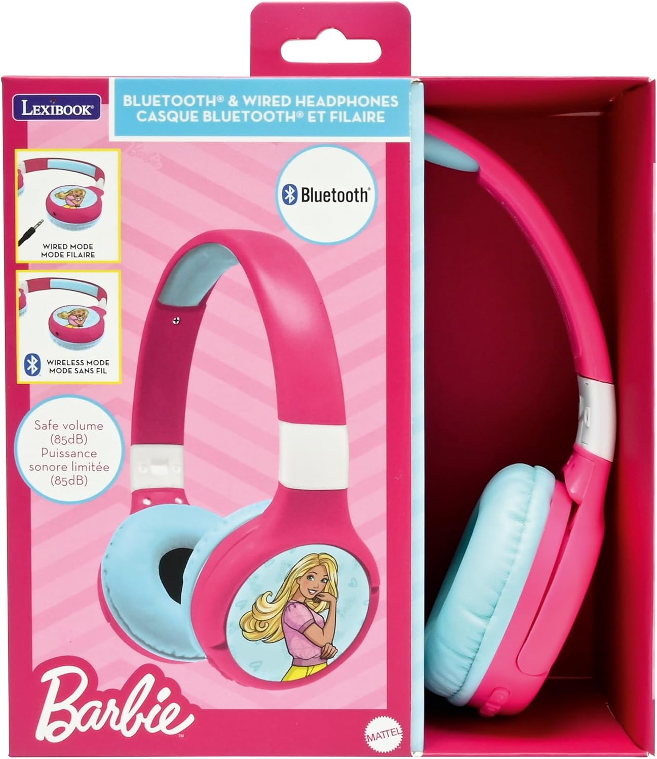 LEXIBOOK Mattel Barbie, 2-In-1 Bluetooth 5.0 & Wired Headset with Microphone and Control Button, Long Lasting Rechargeable Battery, HPBT010BBLXB