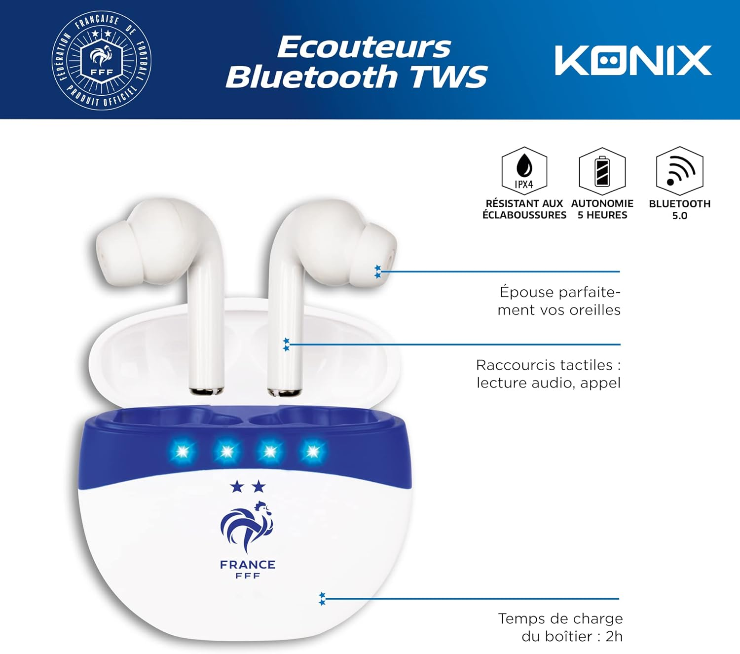 Konix FFF Wireless Bluetooth Headphones - Bluetooth 5.0 Compatible with Ios Android image number 6