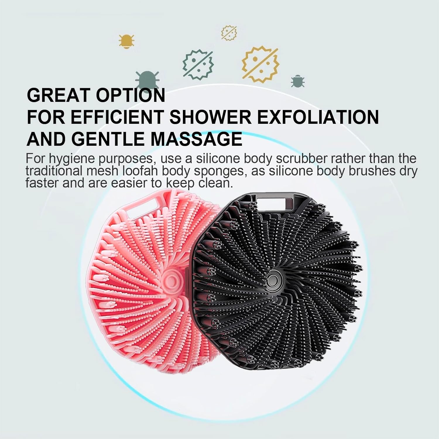 Silicone Body Scrubber, Exfoliating Body Scrubber for Sensitive Skin, Non-Slip Shower Scrubber for Body, Silicone Body Brush for Showering, Charcoal, Effective Showering Exfoliation, Gentle Massage image number 1