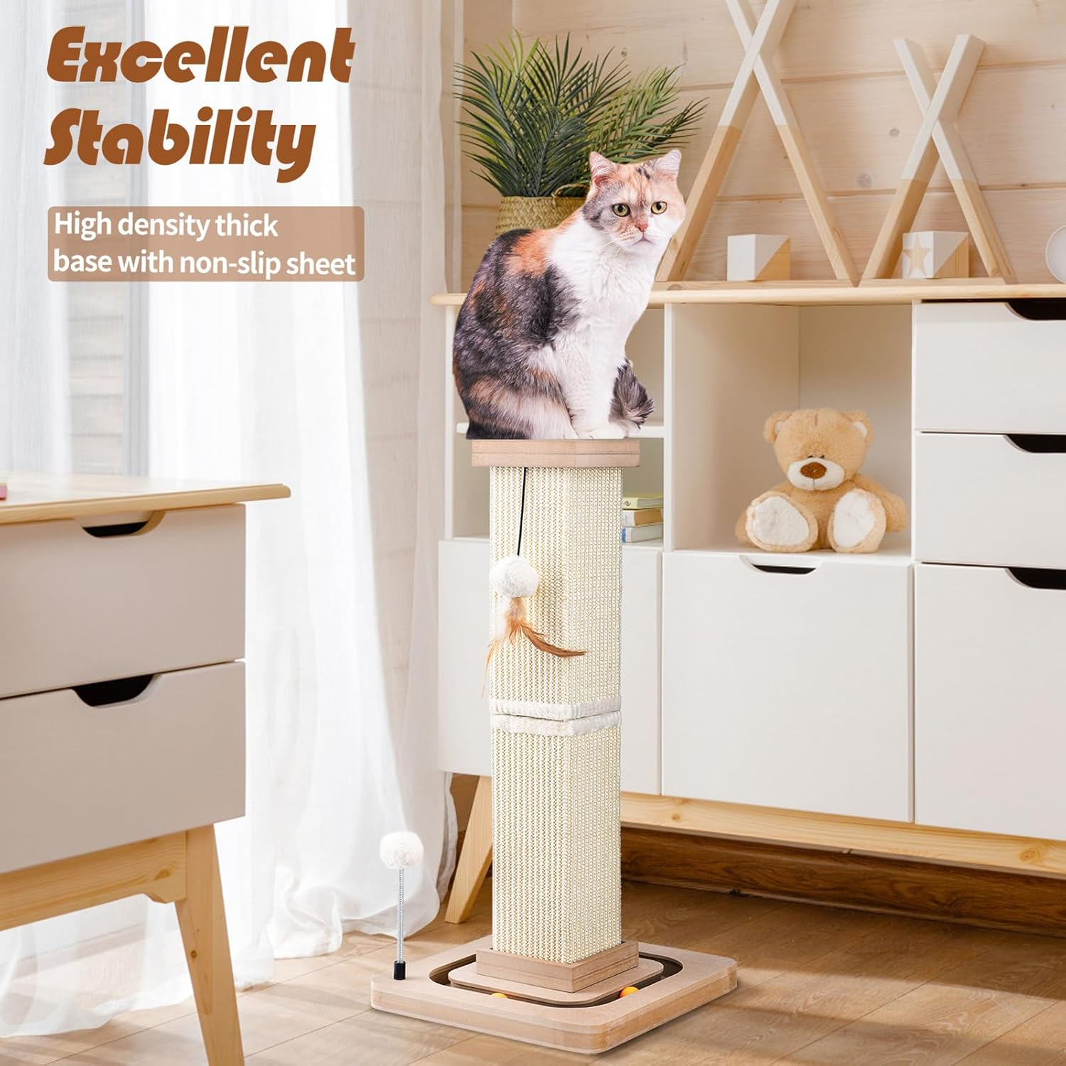 LIFLIX 67 Cm / 27" Cat Scratching Post, Sisal Cat Scratcher with Interactive Track Balls and Hanging Balls, Vertical Scratching Posts for Indoor Cats and Kittens image number 5