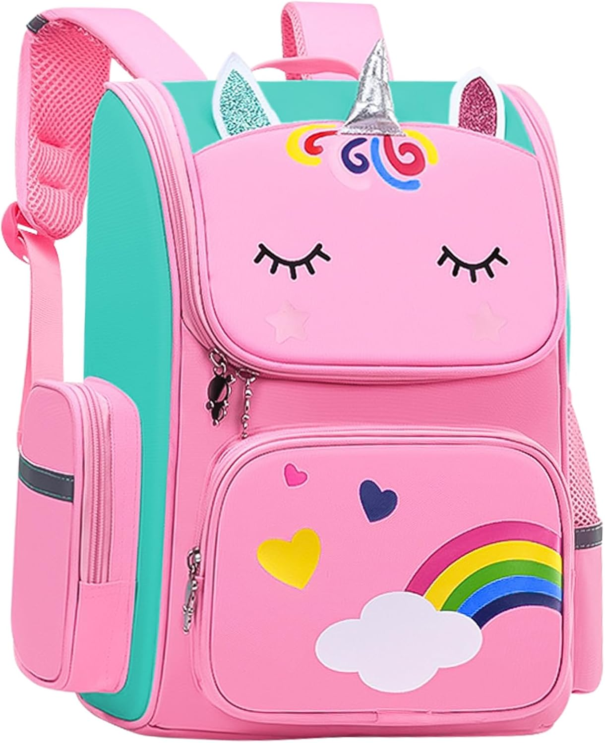 Queenshin Rainbow Kids Backpack for Girls with Compartments Elementary Bookbag, Cute Unicorn Large Capacity School Backpack image number 4