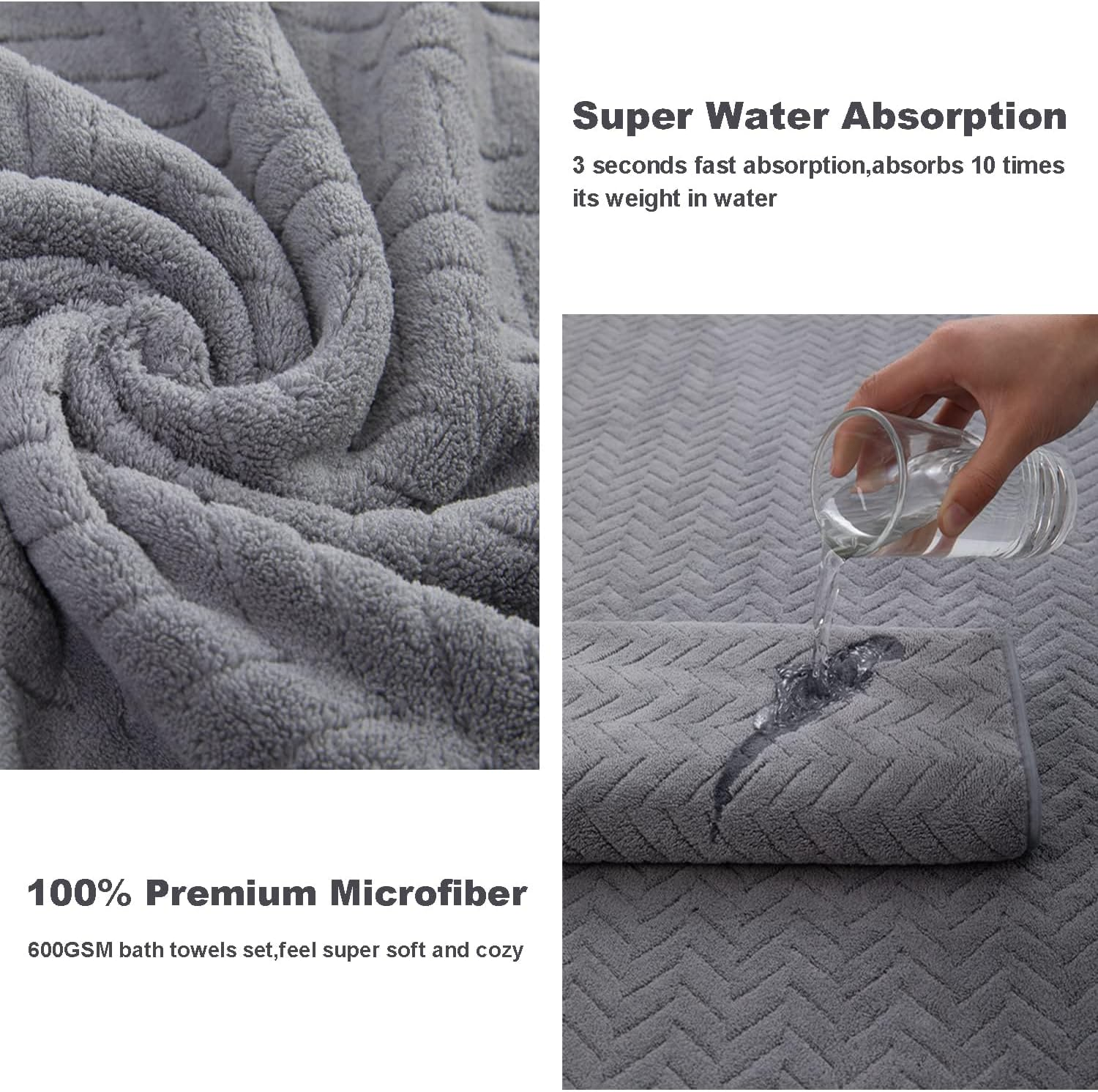 4 Pack Extra Large Bath Towels, Coral Velvet, Microfiber Ultra Super Soft Premium Absorbent, Machine Washable, Coral Velvet Wheat Stripe, Towel Sets for Home, Hotel and Spa, Gym Use, 35X75Cm+140X70Cm image number 4