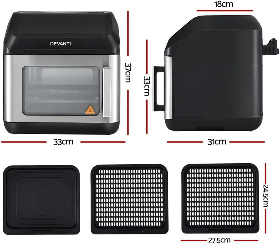 Devanti Air Fryer Oven, 13L 2000W Stainless Steel Airfryer Electric Cooker Deep Fryers Baking Tray Kitchen Household Small Kitchens Appliances, with 17 Cooking Presets and LCD Touch Control Panel image number 5