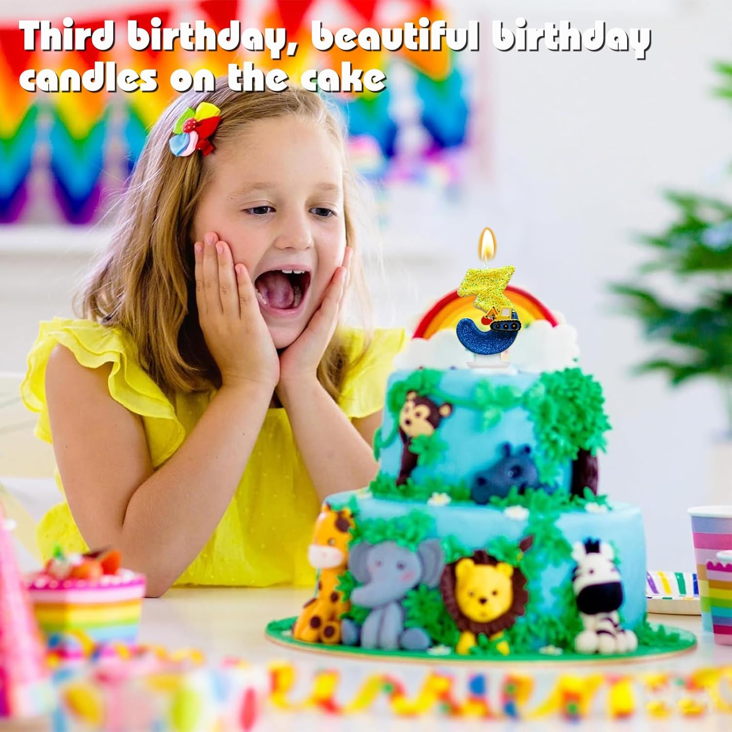 Number 3 Birthday Candles with Excavator Design - DIY Number Cake Decorations for Boys, for 3Rd Birthday Party image number 1