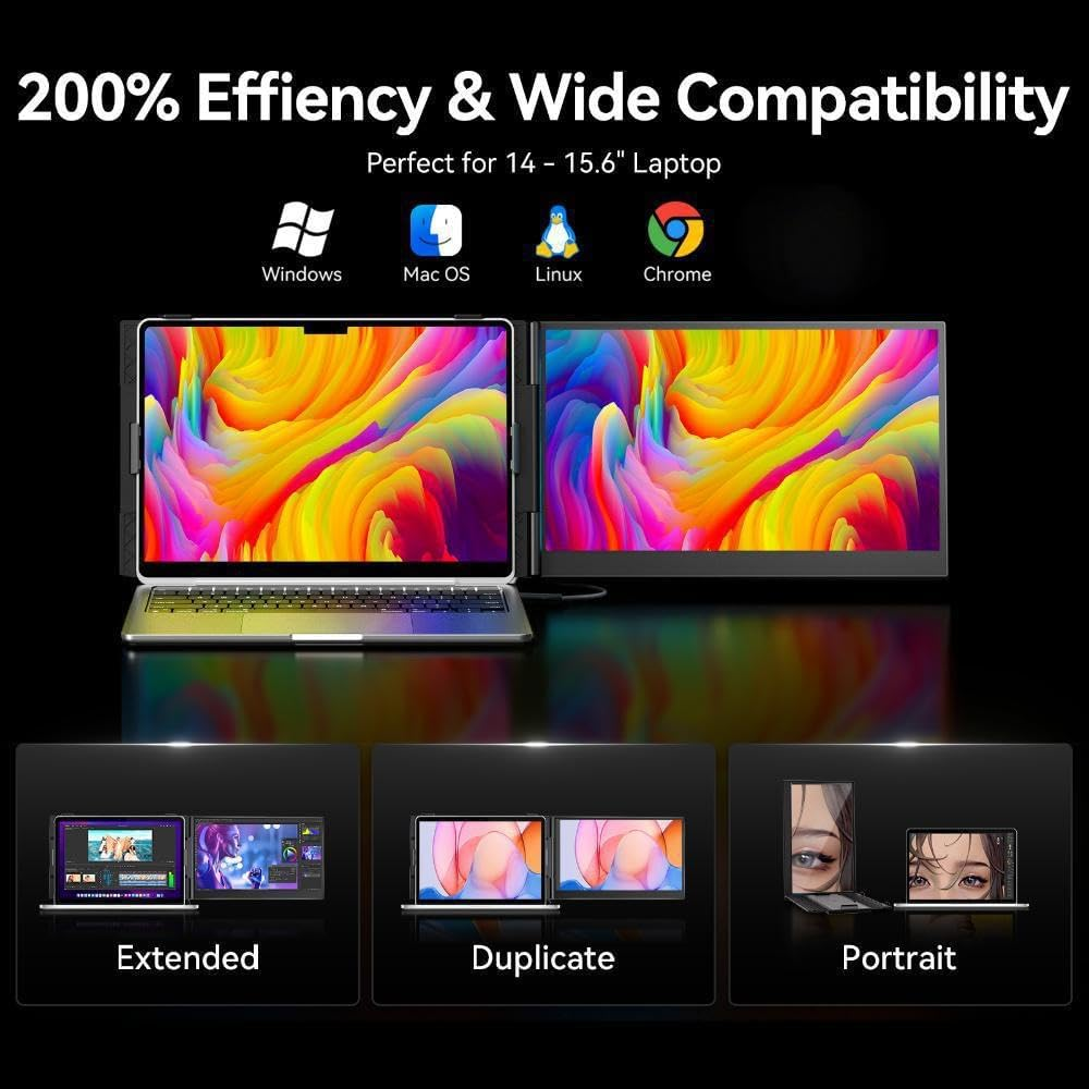 14" Laptop Screen Extender - Ultra Thin 0.17" FHD 1080P Portable Dual Laptop Monitor Extender Plug & Play Travel Display for Windows/Mac image number 4