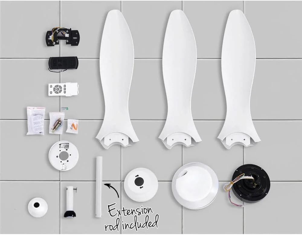 Devanti 52" Ceiling Fan with Light and Remote, 3 ABS Blades, DC Motor, 6 Speeds, 8H Timer, Reversible, 3 Colour LED Lighting, Suitable for Indoor Bedroom Living Room &ndash; White