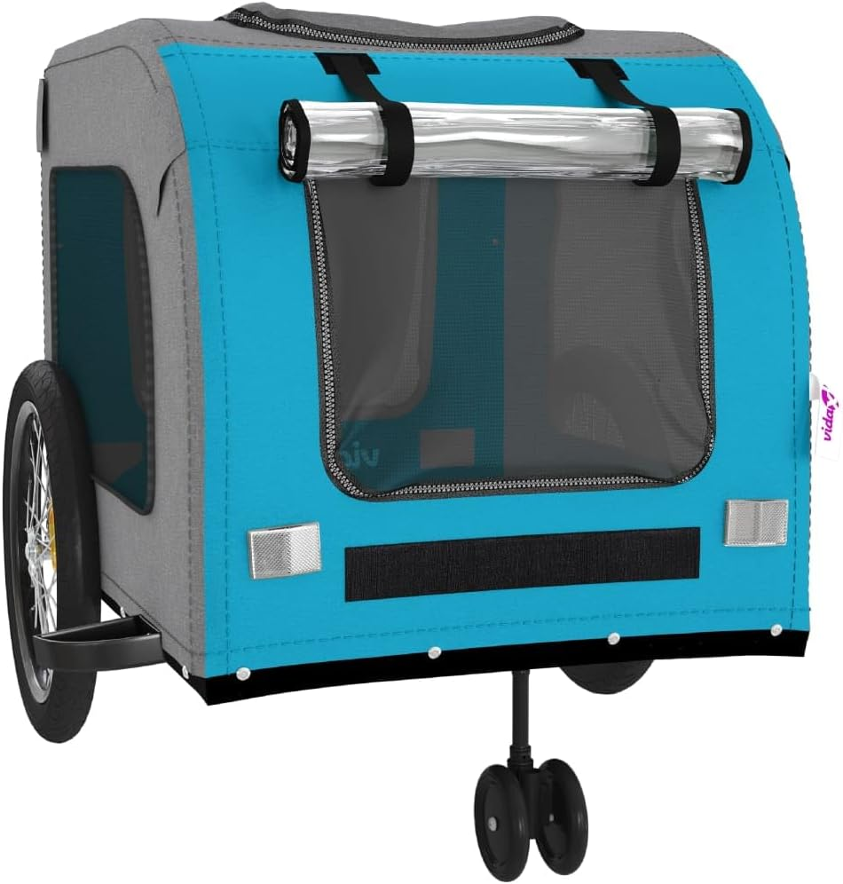 Vidaxl Pet Bike Trailer/Stroller in Blue/Grey - Oxford Fabric with Iron Frame, Multiple Access Points, Ventilated, Smooth-Riding Wheels, Versatile Cargo Carrier image number 7