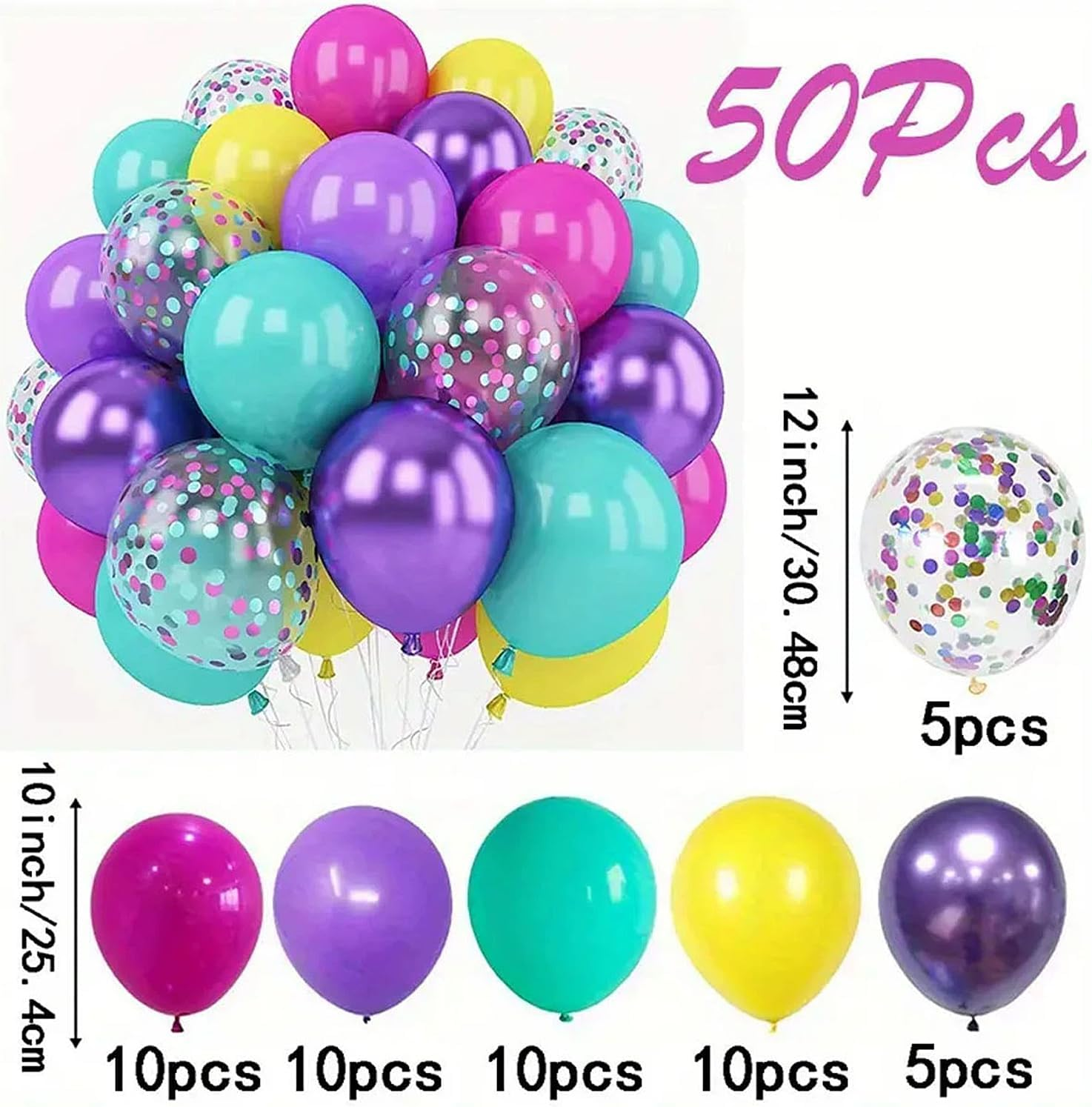 Colorful Balloons Confetti Balloons 50Pcs Purple Pink Balloons Cyan Balloons for Birthday Party Indoor Outdoor Decoration. image number 2