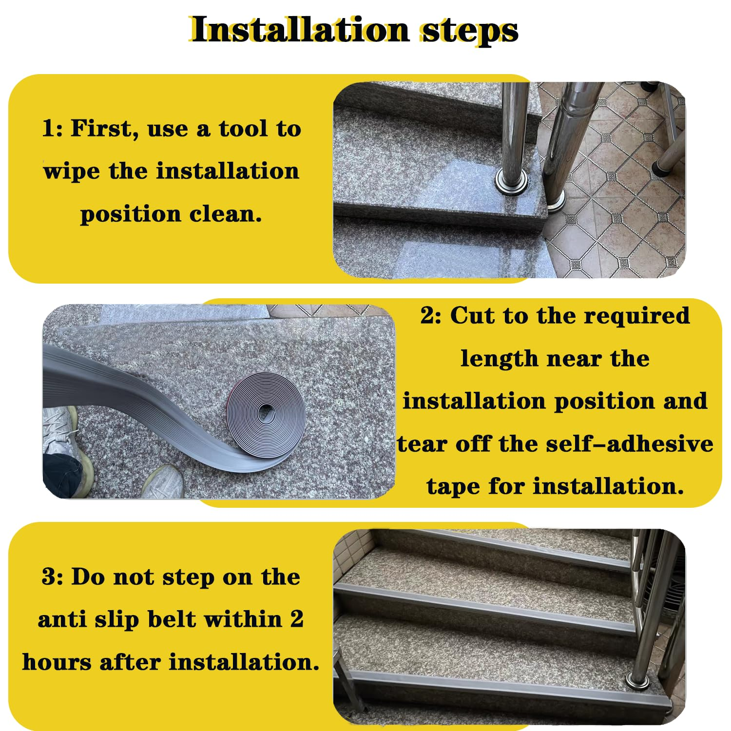 5M/16.4FT Vinyl Stair Nosing, Self Adhesive Stair Edge Protector, Stair Edging, Stair Edge Trim, Non-Slip and Waterproof Outdoor Indoor Staircases,Black image number 4