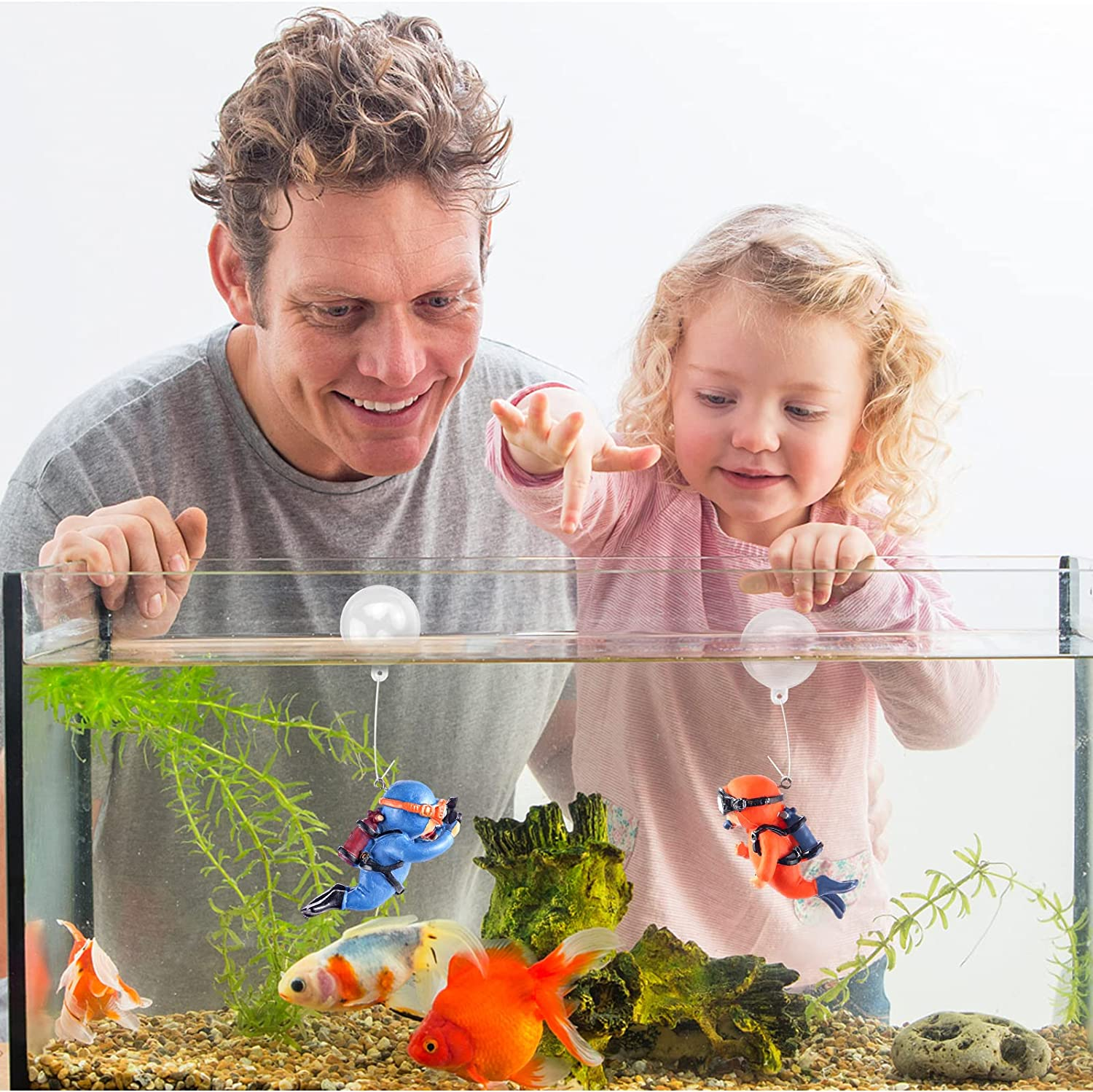 2 Pcs Fish Tank Decorations Diver Decorative Ornament Floating Pendant for Creative Fish Tank Accessories, Aquarium Decorations, Marine Landscaping(Blue+Orange) (MG002) - Blue+Orange image number 2