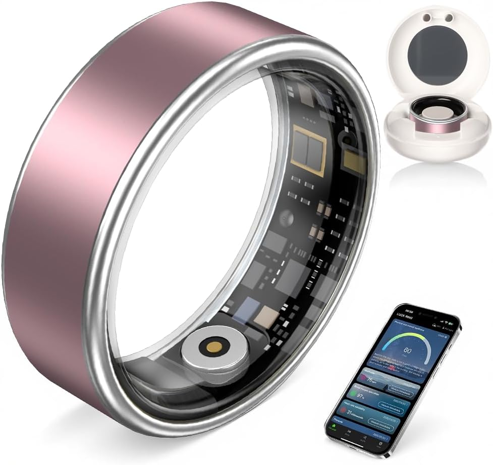Smart Ring Health Management | Sleep Exercise Monitor |5-7 Days Battery Life | Magnetic Charging Case | Multi-Sport Mode | 10ATM Waterproof | for Men & Women (Pink, Size 7)