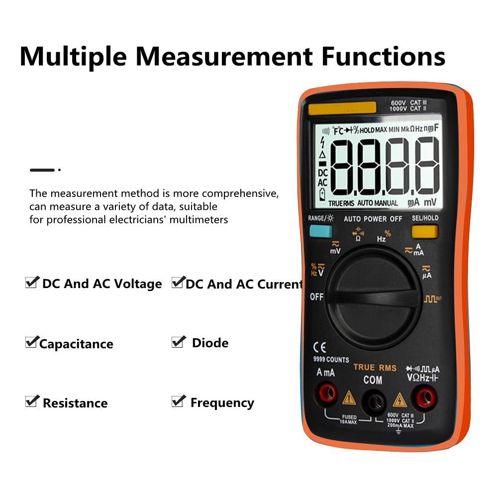 Automotive Digital Multimeter, AC DC Voltage Ammeter, Volt Ohm Meter for Electrical Test with Auto Power off Function image number 1