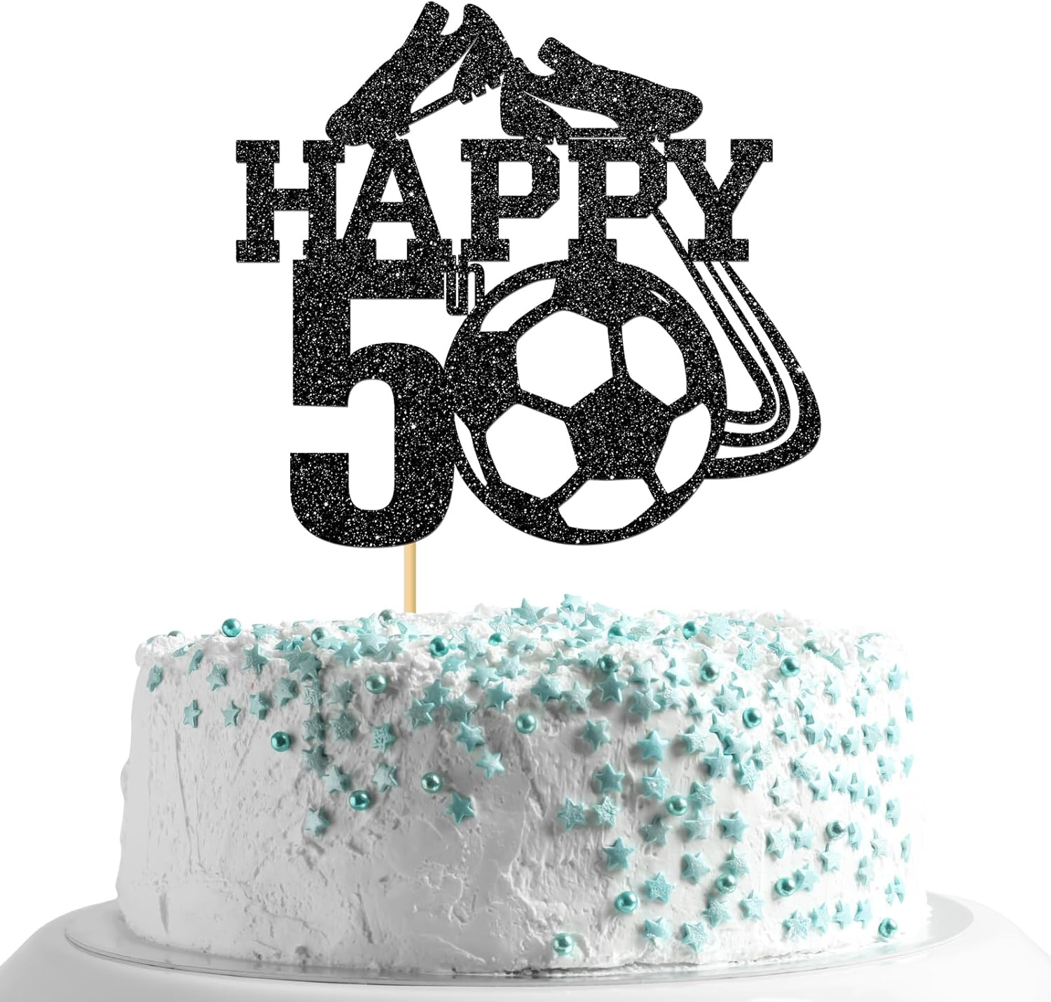 Monmon & Craft Soccer 5Th Birthday Cake Topper/Sport Theme Soccer Ball Cake Docer/Soccer Player Boy 5Th Birthday Party Decorations - Black Glitter