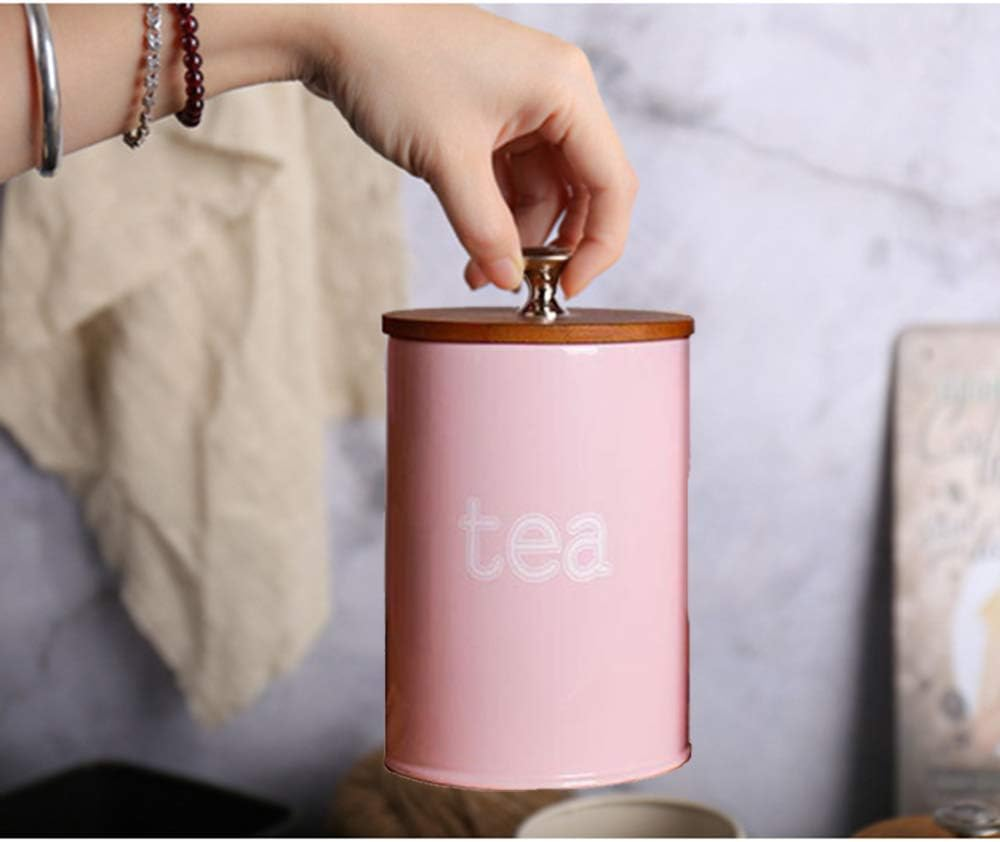 Set of Food Storage Canister with Wooden Lid - Metal Food Storage Canister, Food Storage Jar for Coffee, Sugar, Tea, Spice and Pink image number 3