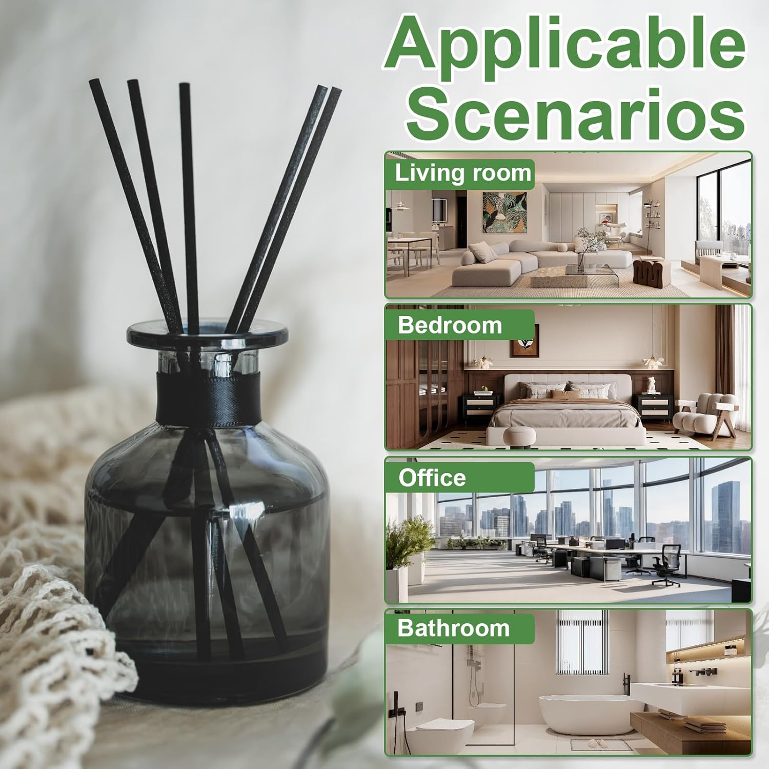 120 Pcs Diffuser Reed Sticks Refills - Natural Rattan Essential Oil Sticks for Home & Office, Long-Lasting Aromatherapy, Decorative White/Black/Wooden Sticks (Premium Fragrance Accessories) image number 6