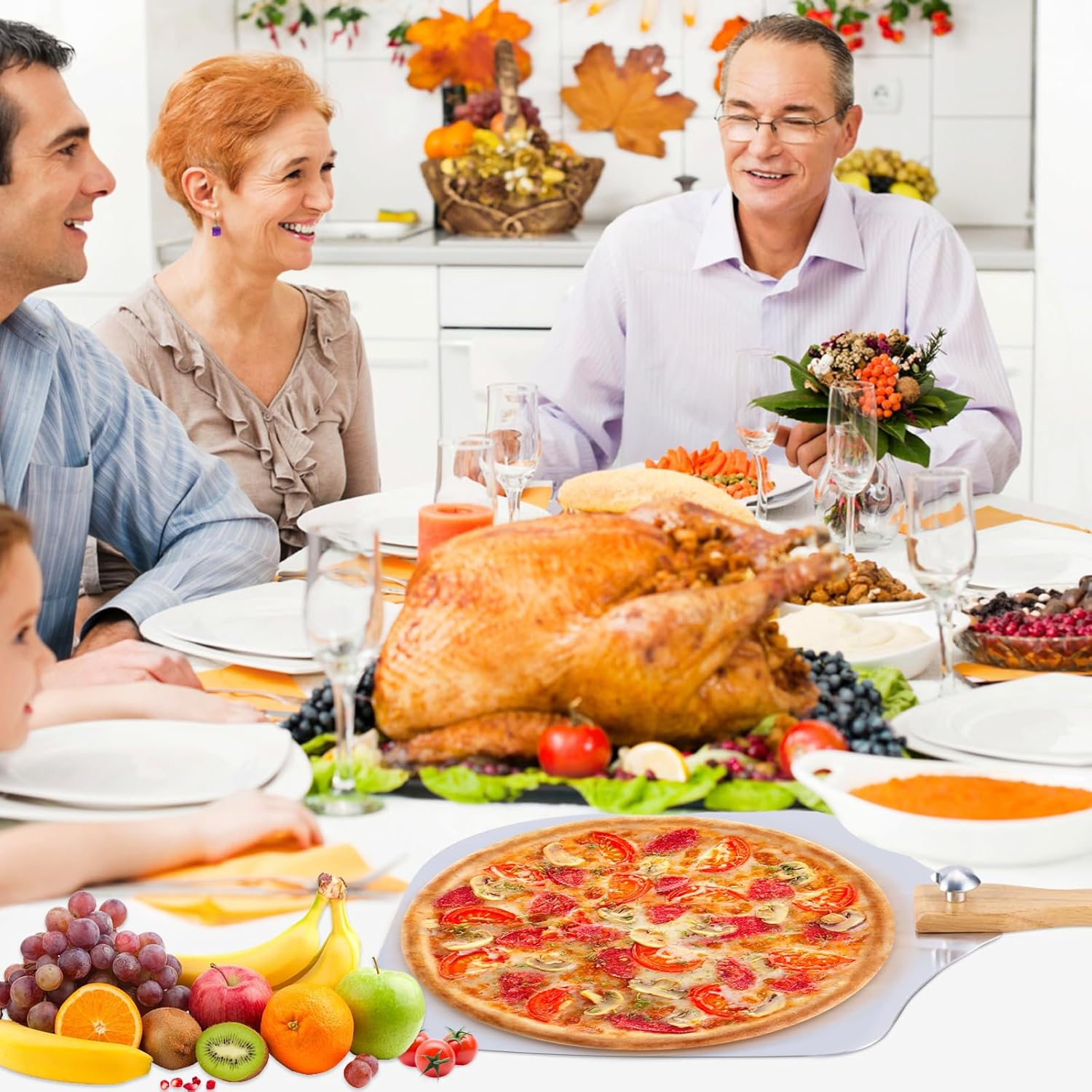 Ninonly Aluminum Pizza Peel 30.5X35.5Cm Pizza Paddle with Foldable Wood Handle, Metal Pizza Spatula with Rocker Cutter for Easy Storage&Clean, Pizza Tools for Pizza Oven Baking Pizza Bread Pastry image number 2