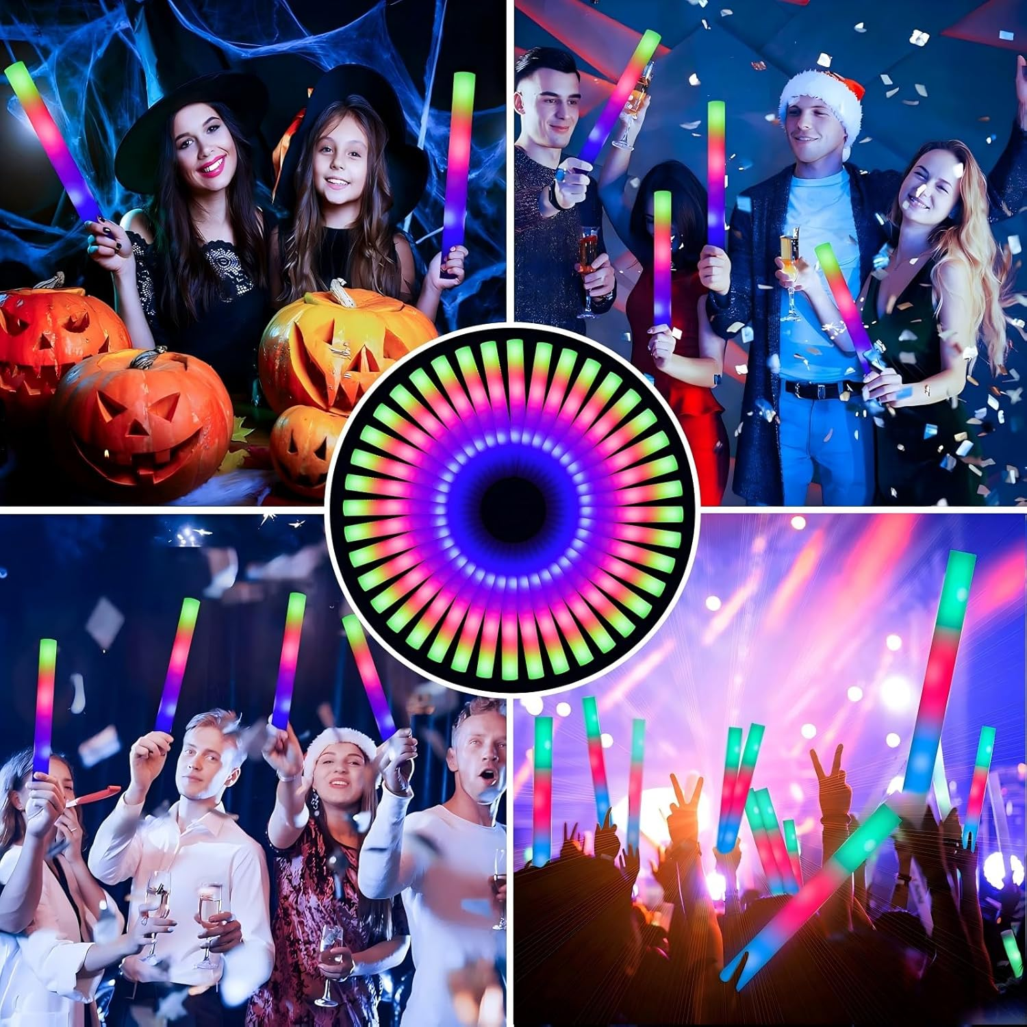 Giant 48CM Foam Glow Sticks Bulk, 10 PCS LED Light Sticks Glow in the Dark Party Supplies with 3 Modes Colorful Flashing Light up Toys for New Year Birthday Party Wedding Concert Halloween Christmas