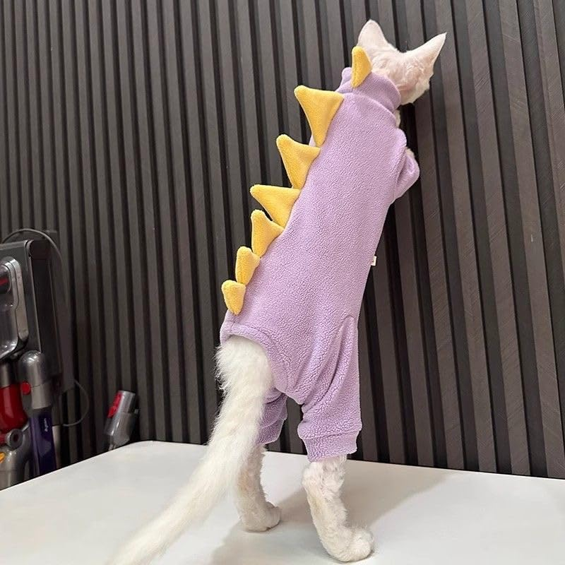 Four Leg Cat Clothes Pjamas Warm Jumpsuit Elastic Pet Clothes for Cat Suit Clothes (Purple, XS) image number 2