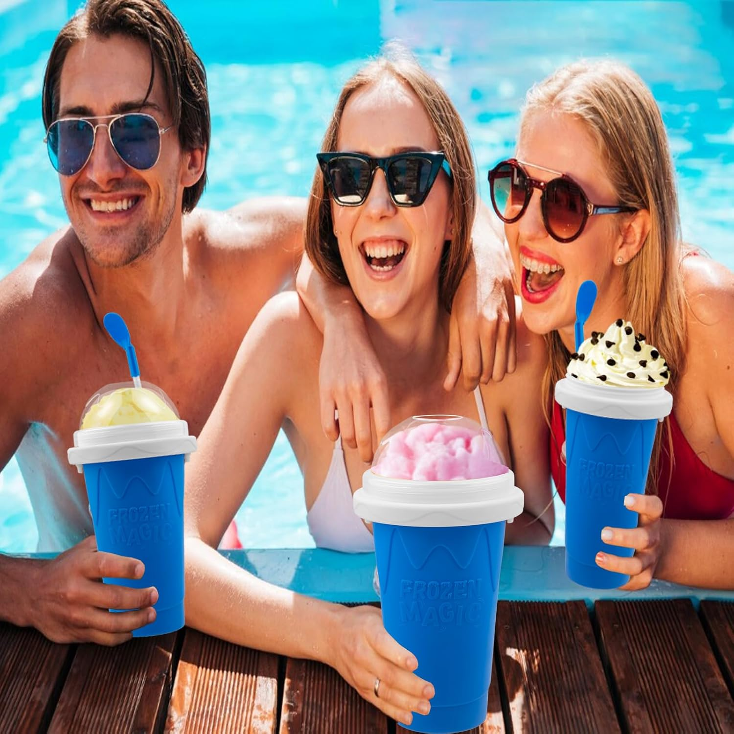 Slushie Maker Cup, DIY Magic Slushy Maker Squeeze Cup, Portable Smoothie Squeeze Cup for Juices, Milk and Ice Cream Make, Double Layer Squeeze Slushy Maker Cup, Birthday Gifts for Friends&Family Blue image number 5