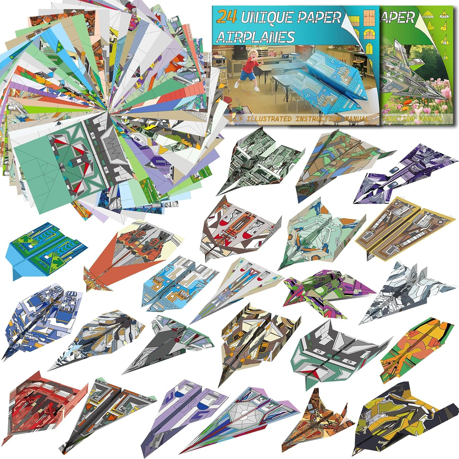 Elfew 48 Sheet Paper Airplane Kit for Kids Ages 8-12, Origami Paper Plane Kits for Boys, Crafts for Kids Activities, Origami Book, Airplane Toys Gifts for Boys and Girls image number 2