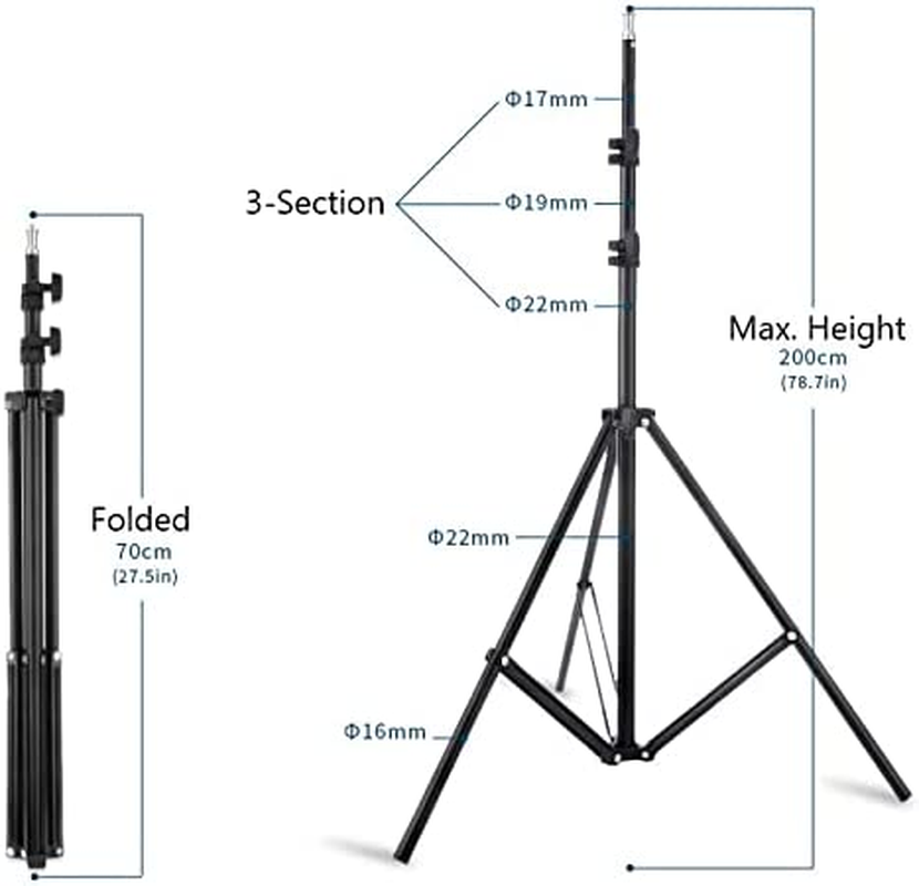 Selens Aluminum Alloy Light Stands Kit 78.7 In/200 Cm Adjustable with 1/4" Mount Ball Head, Wire Harness Clips and Carrying Bag for HTC Vive VR, Video, Portrait and Product Photography Photo Studio, 2 Pcs