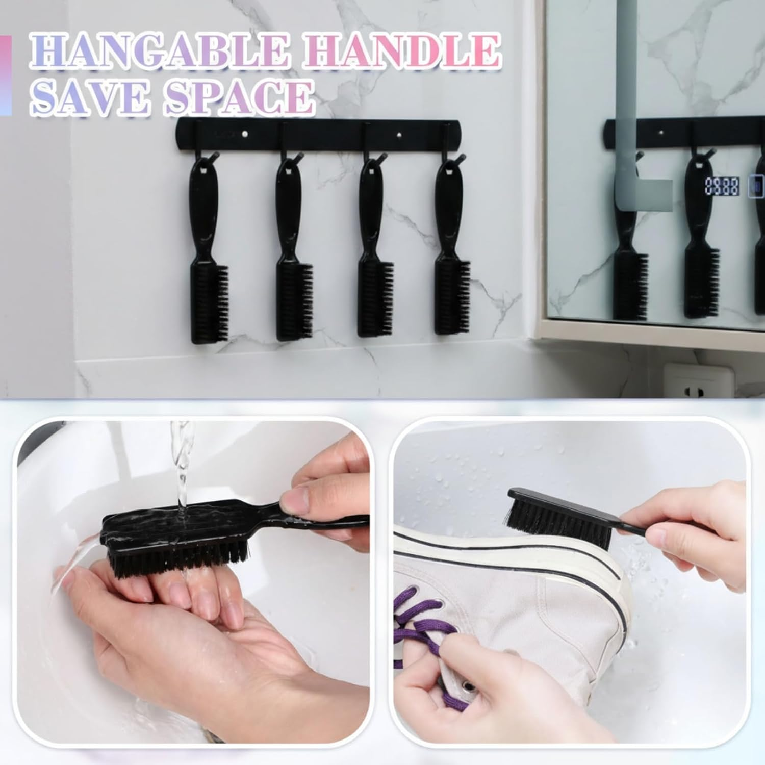 Patelai 100 Pieces Nail Brush Handle Grip for Cleaning Fingernails Toes Scrub Manicure Pedicure (Black) image number 1