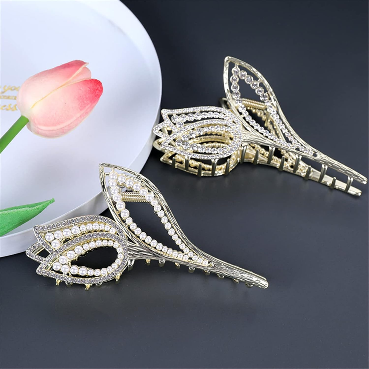 2022 Woman Hair Clips, Girls Women Hair Accessories, Tulip Pearl Hairpins, Strong Hold Claw Clips,Pearl Tulip image number 2