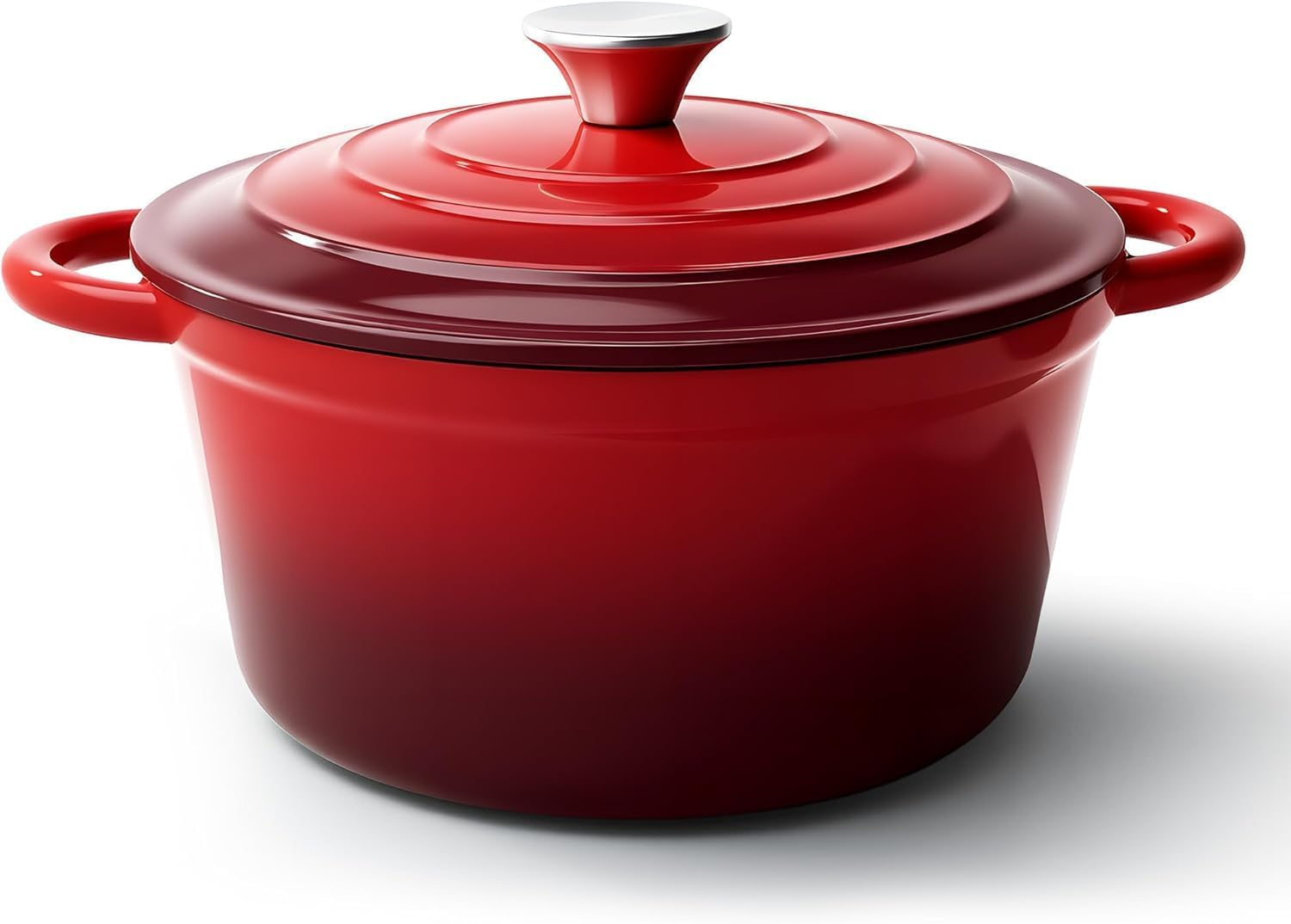 Dutch Oven Pot with Lid, Enameled Cast Iron Dutch Oven with Dual Handles for Sourdough Bread Baking, Cooking, Non-Stick Enamel Coated Cookware, 26Cm Diameter(Red) image number 3