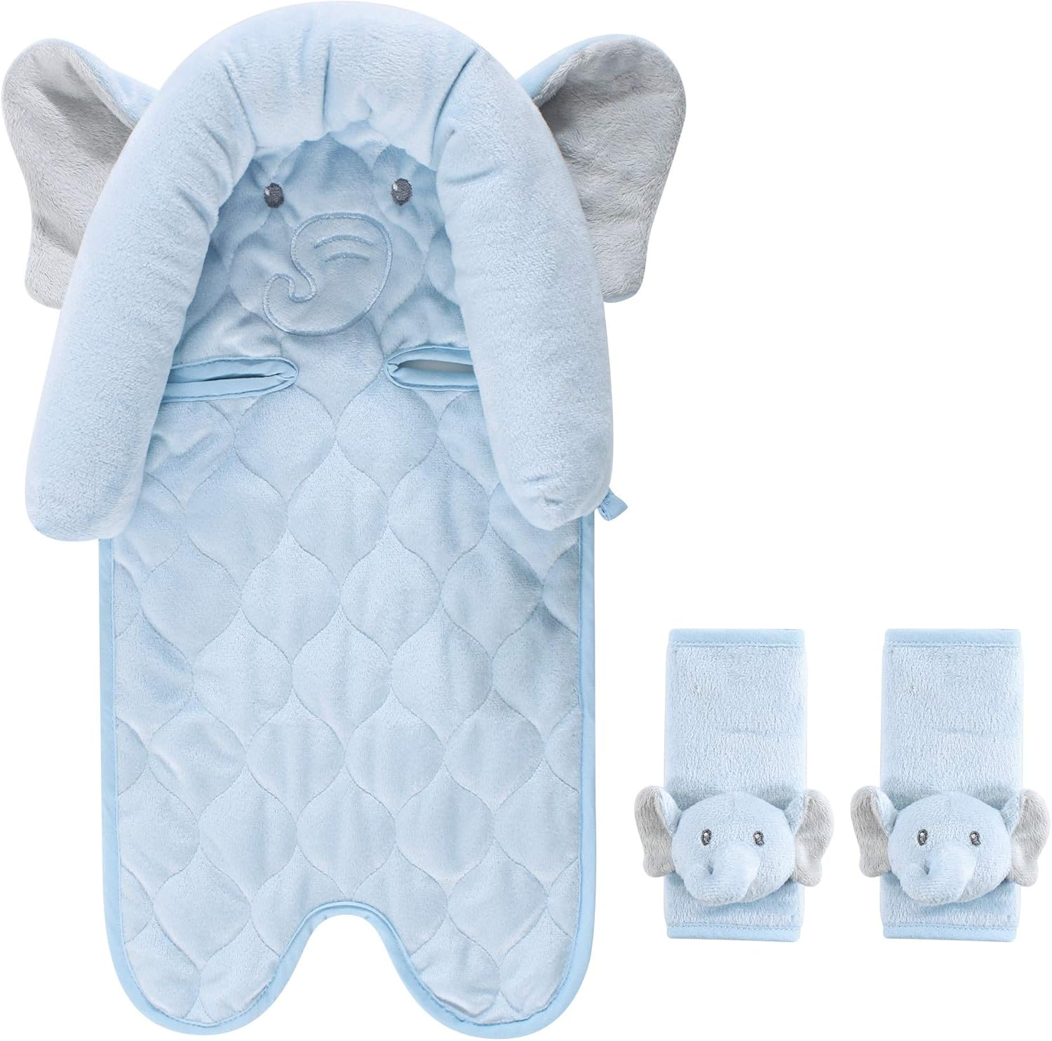 Hudson Baby Unisex Baby Car Seat Insert and Strap Covers, Blue Elephant, One Size