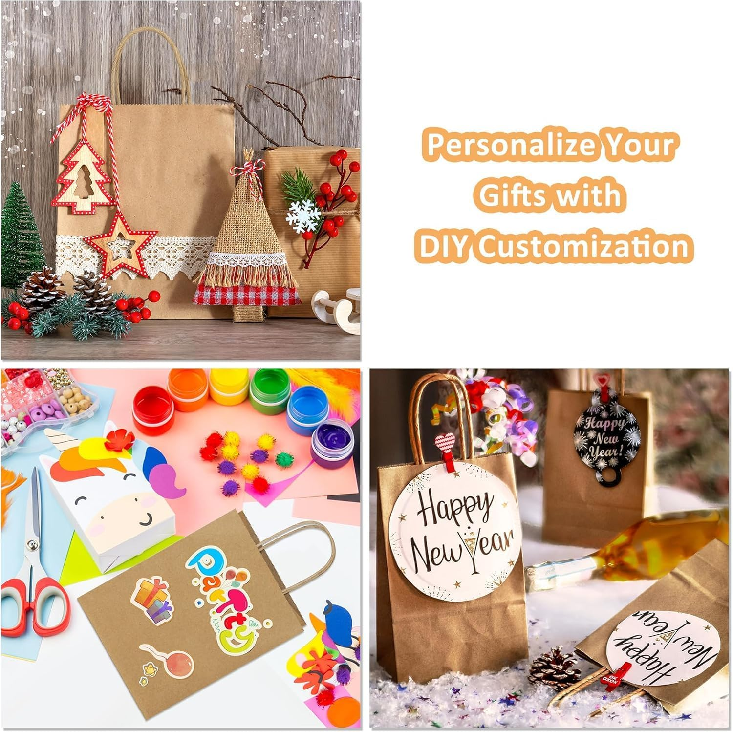 50Pcs Large Size 21 * 14 * 27Cm Natural Paper Gift Bags Kraft Paper Bags with Handles,Gift Bag Kraft Paper Party Gift Bag,Eco-Friendly Kraft Bags for Gifts,Business, Shopping, Retail Merchandise Bags image number 3