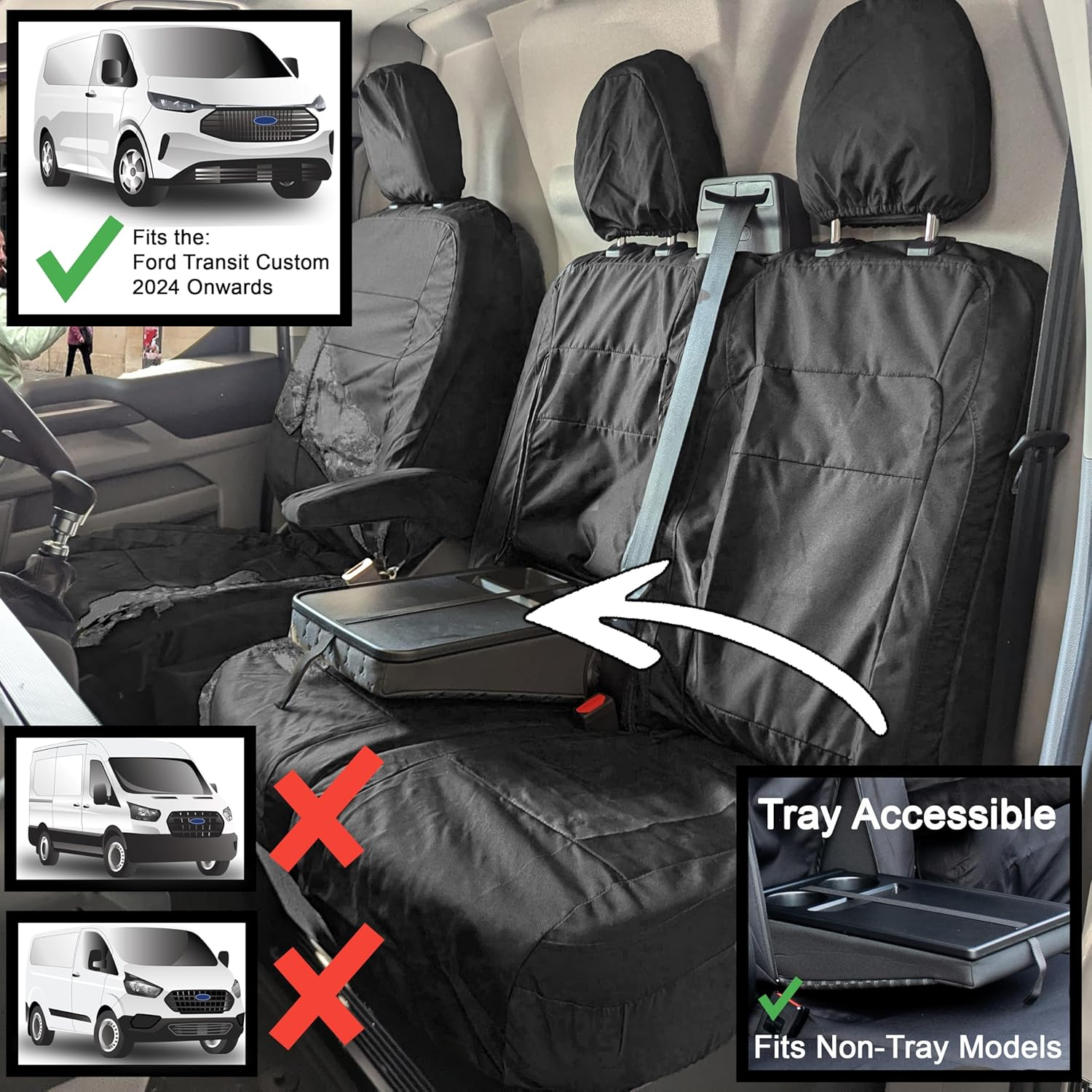 Seat Covers to Fit the Ford Transit Custom 2024 Onwards | Tailored Driver & Double Passenger | Waterproof, Heavy Duty, Durable Easy to Fit Ford Transit Custom Seat Cover 2025 | Single Driver Armrest image number 5