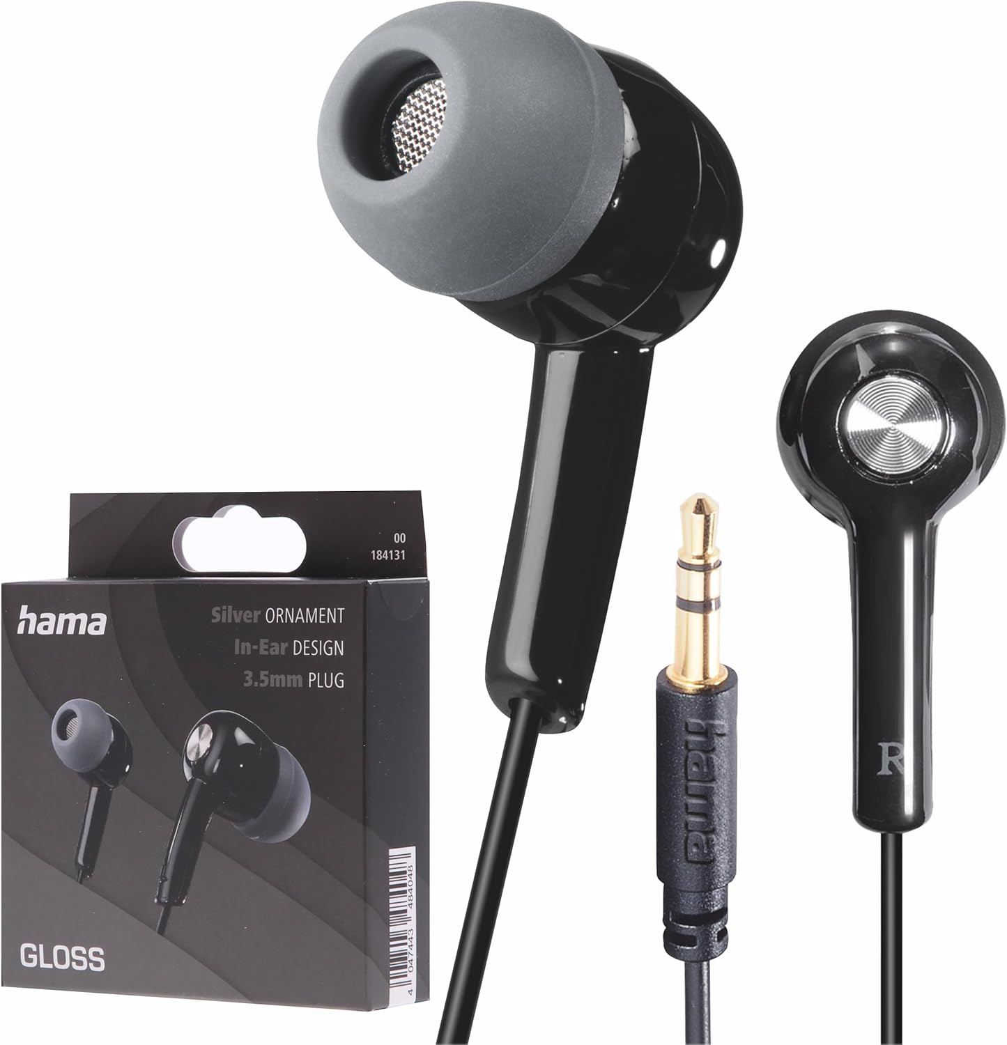Hama | Headphones with Cable (In Ear Earphones, 3.5 Mm Jack Connection, Silicone with Rubber in 3 Sizes S, M and L) Color Black