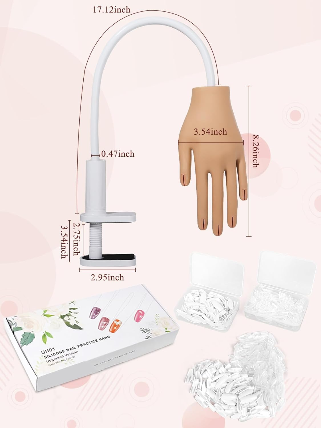 Adonafy Practice Hand for Acrylic Nails - Silicone Nail Practice Hand - Flexible Nail Hand Practice Model for Professional Beginners - Bendable Fake Hand for Salons Home DIY Nail Art