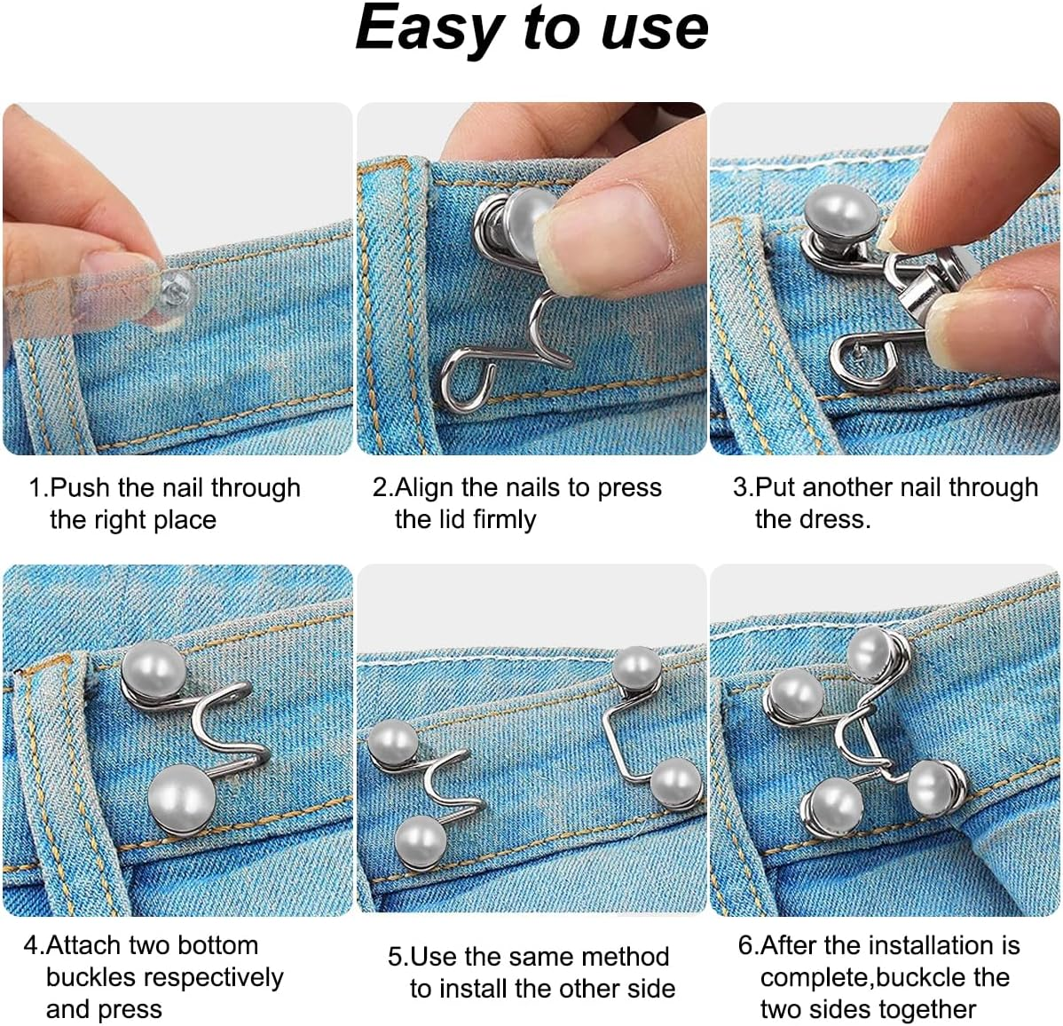 36Pcs Adjustable Waist Buckle Extender, 6 Style Detachable Jean Button Pins No Sewing Required Reusable Jean Buttons, Pant Waist Tightener Clip Snap for Jeans Dress Fit Instant Button for Pants, 6 Set image number 5
