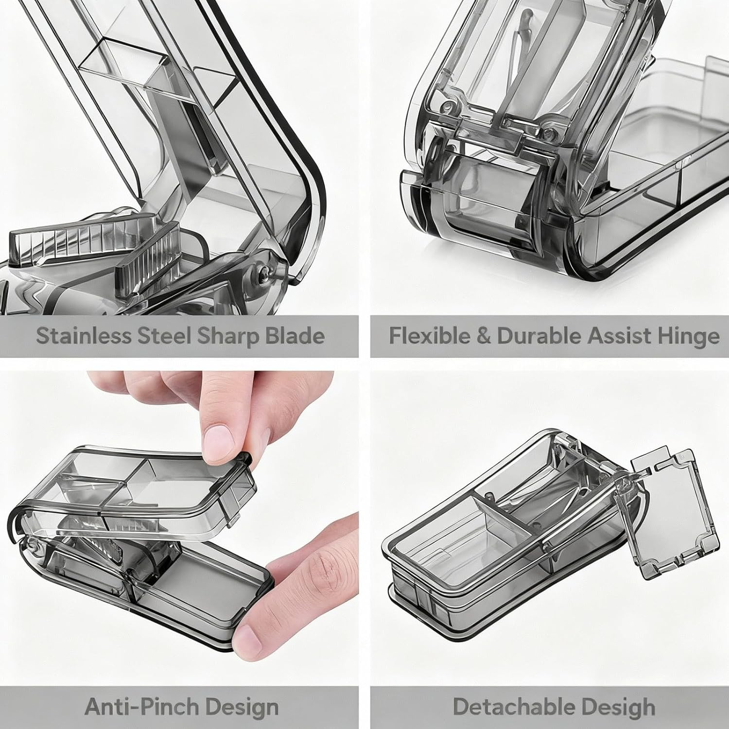 Pill Cutter with V-Clip & Brush - Tablet Splitter for Small and Large Pills, Precise Quarter or Half Cuts for Elderly, Pets - Food Grade Safe & Portable Medicine Cutter (Black) image number 1
