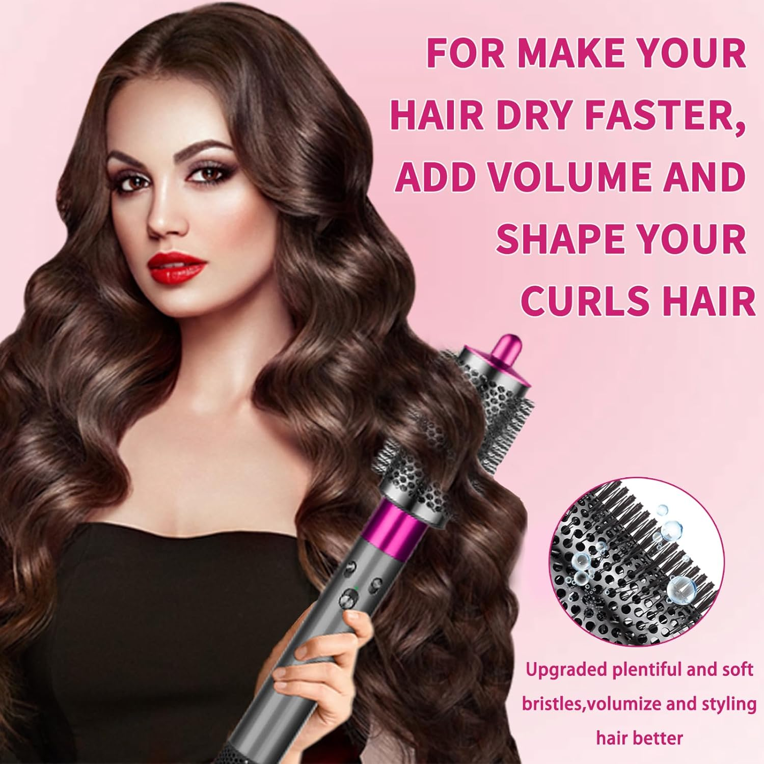 Large round Volumizing Brush for Dyson Airwrap, Large round Brush Attachment Compatible with Dyson Airwrap HS05 HS01 for Fluff Up, Volumize and Styling Hair (Rose) - Gold image number 7