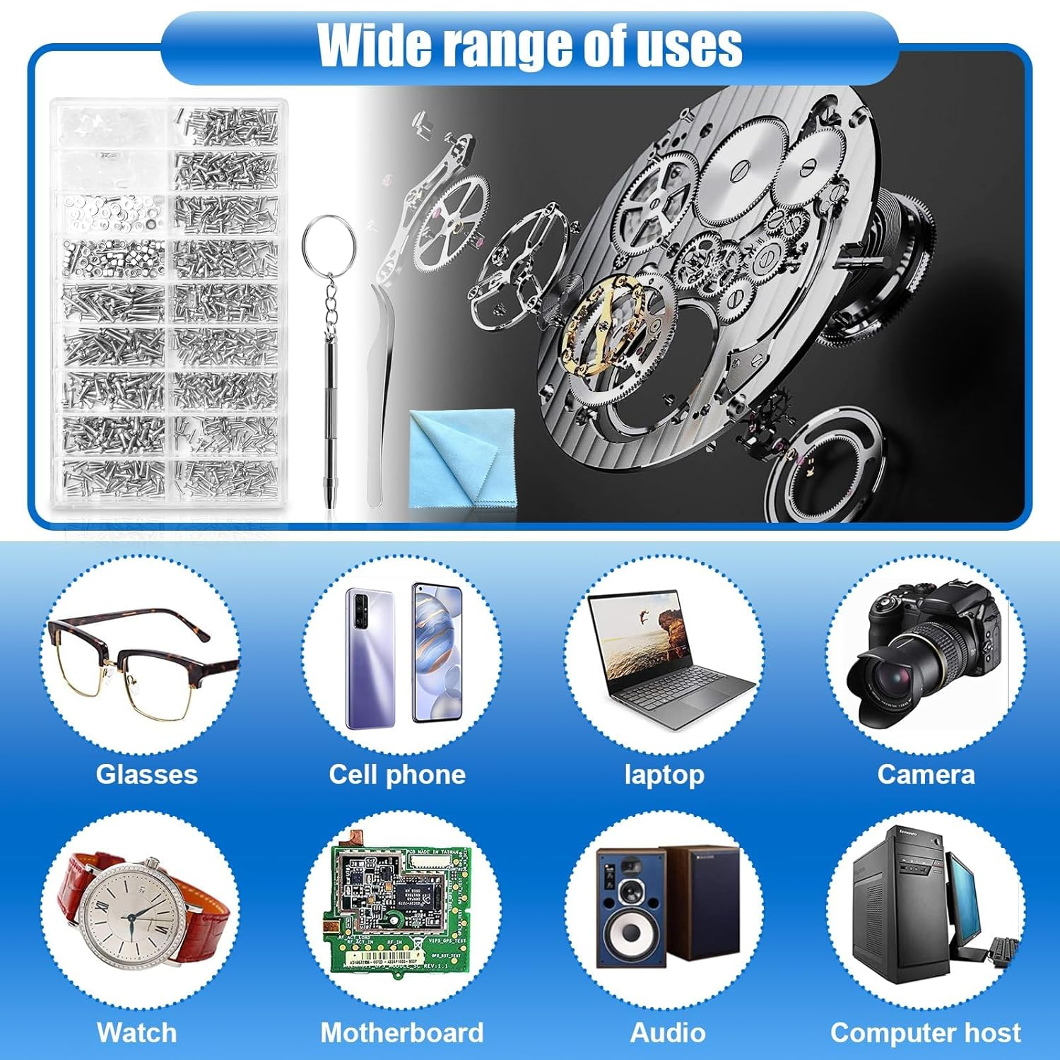 Eyeglasses Repair Tool Kit, Eyeglass Repair Kit with Glasses Screwdriver, 14 Sizes Glasses Screws for Eyeglasses, Sunglasses, Watch, Clock, Electronics Repair (1000Pcs)