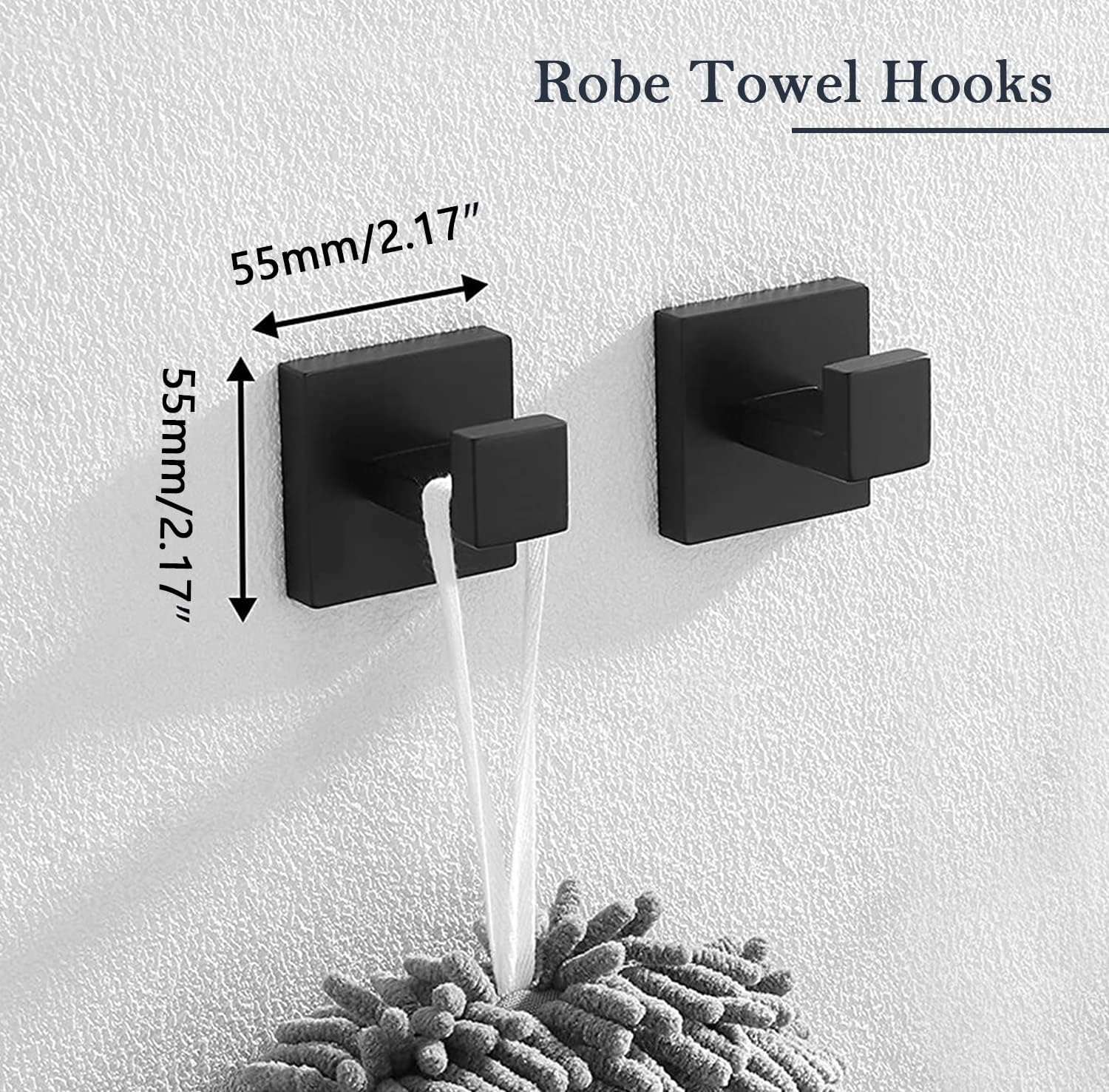 5-Pieces Matte Black Bathroom Hardware Accessories Set, SUS304 Stainless Steel Bath Towel Bar Set, Towel Racks for Bathroom Wall Mounted. image number 5