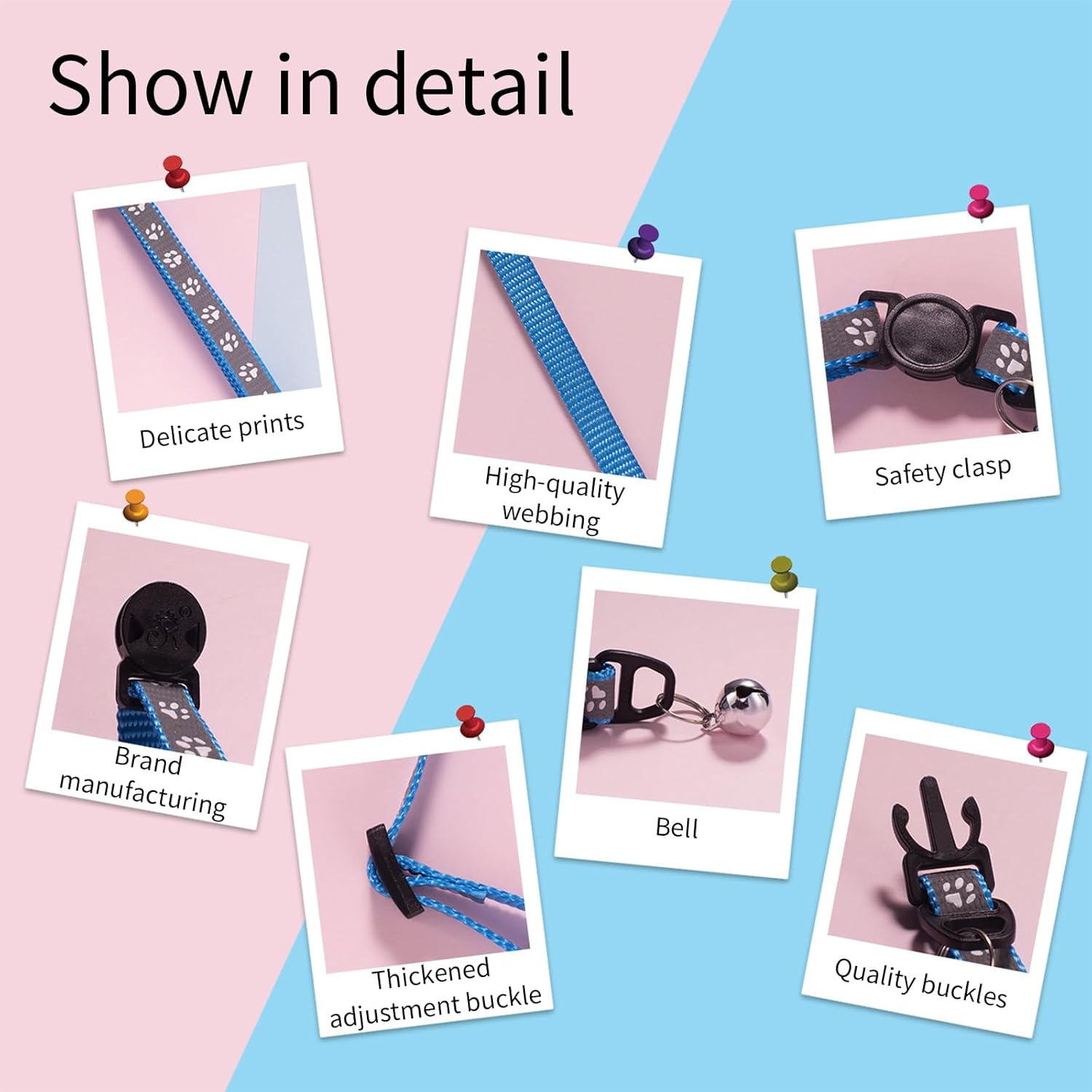 6 Pieces Pet Kitten Collars, Adjustable Kitten Collar, Reflective Cat Collar Pack with Bell, Kitten Collar Safety Quick Release Buckle, for Girl Male Cats Pet Supplies Stuff Accessories (Multicolorc)