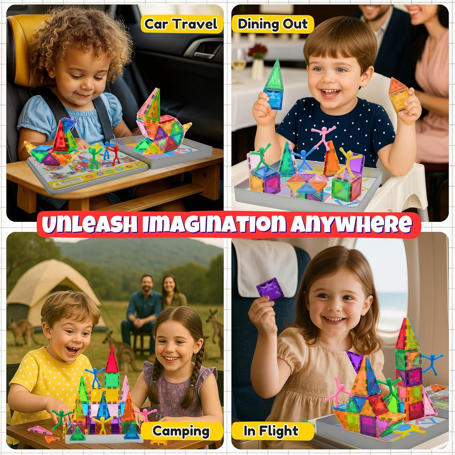 Magnetic Tiles Travel Set 44PC, Mini Magnetic Tiles STEM Building Kids Toys, Sensory Stacking Tiles for Toddlers, Travel Essentials, Preschool Montessori Toy, Baby Toys, Best Gifts for Boys & Girls image number 4