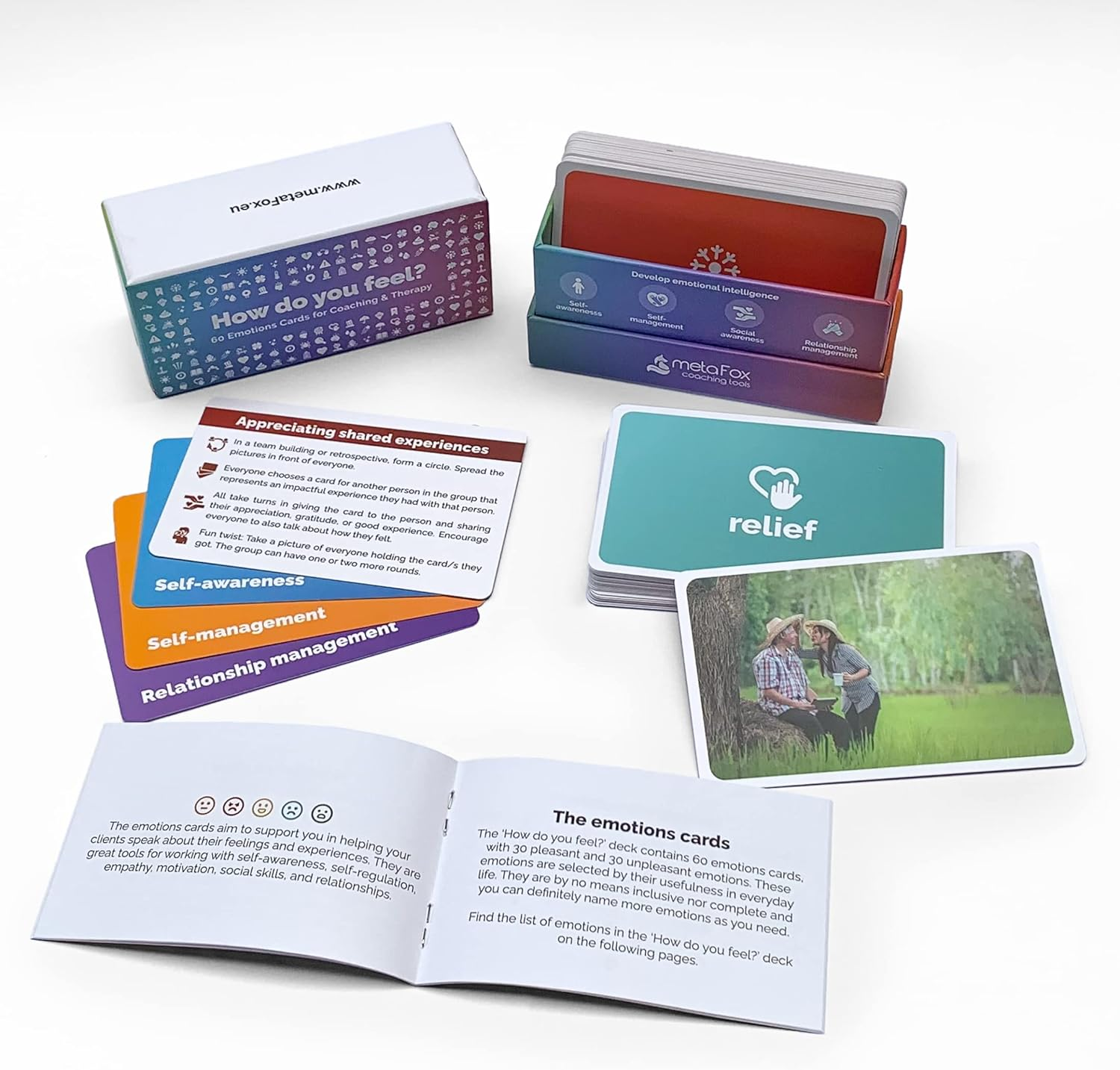 Metafox Emotions Cards | How Do You Feel? | 60 Pleasant & Unpleasant Emotions & 8 Methods Cards | for Emotional Intelligence, Coaching & Therapy - English image number 4