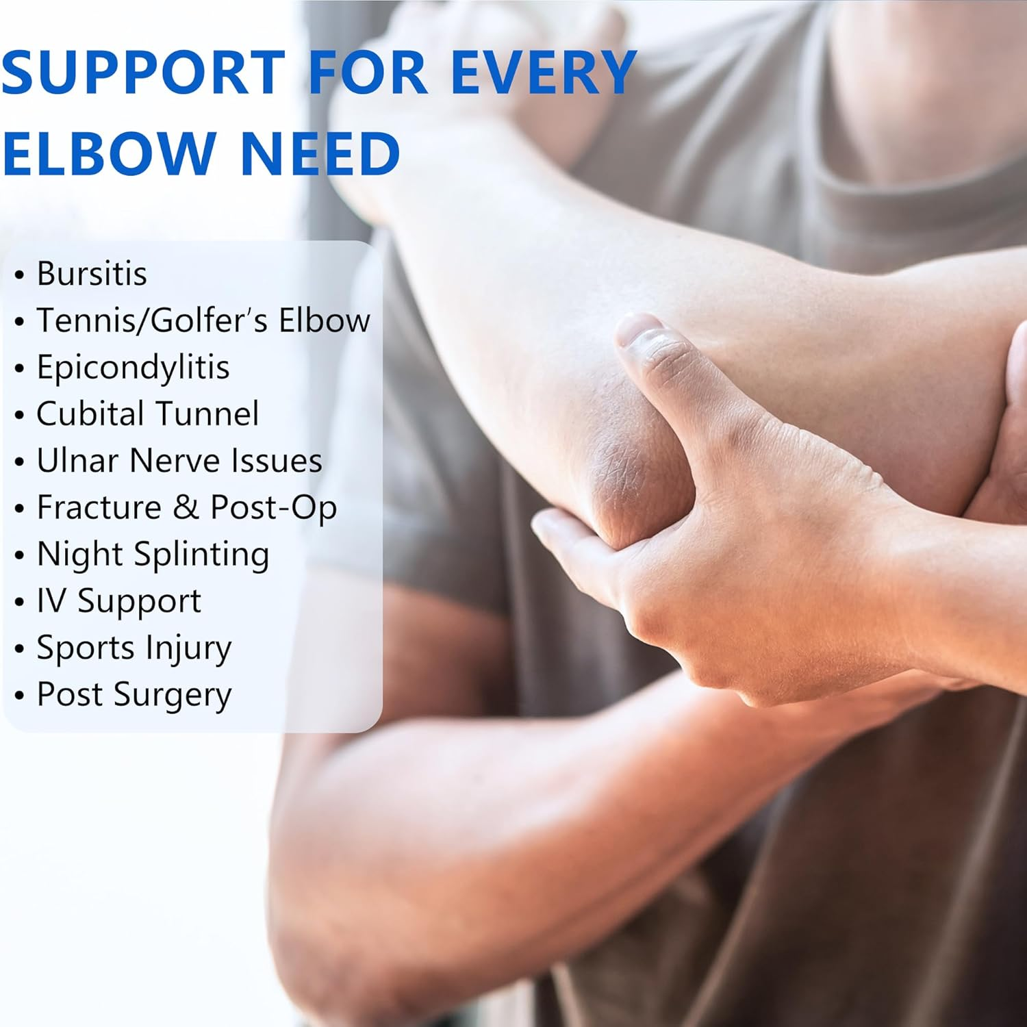 Elbow Brace with 3 Removable Splints for Cubital Tunnel Syndrome, Ulnar Nerve Pain, Stroke Recovery & Arm Injury, Adjustable Night Immobilizer for Men & Women, Left & Right Arm Support image number 6