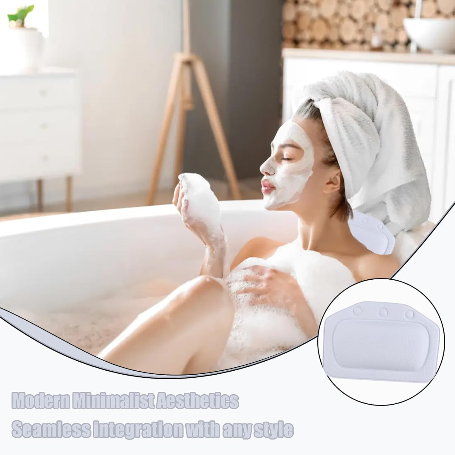 Bath Pillow with 3 Strong Suction Cups, Soft Waterproof Bathroom Pillow for Tub, Relaxing Bathtub Pillow for Neck and Back Support Modern Minimalist Design Durable Bath Accessories image number 6