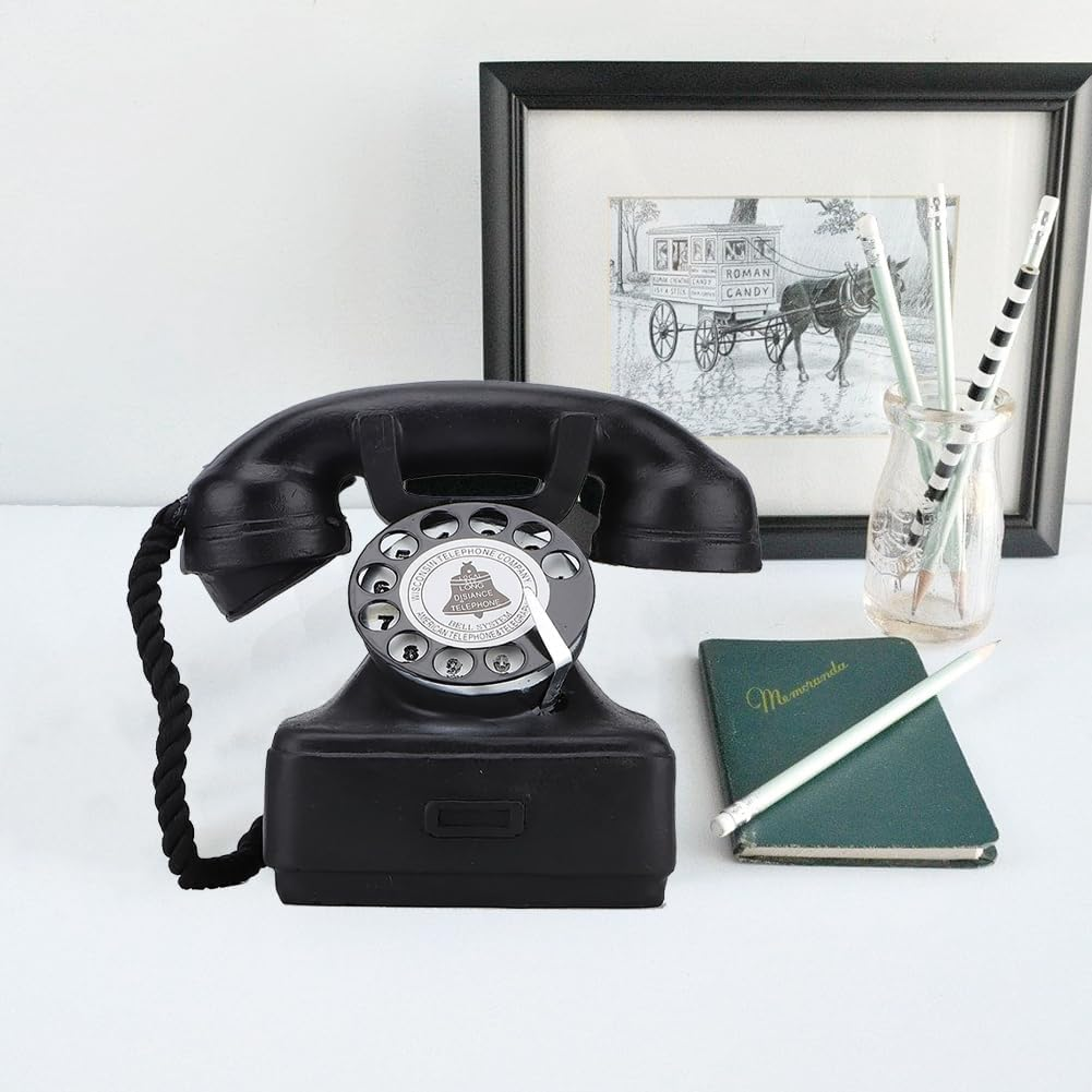 &lrm;Joyzan 14Cm Corded Old Fashion Phone, Traditional Landline Retro Telephone Vintage Classic Analog Desk Large Button Mechanical Antique Style Dial Push Rotary Look Phones for Home Office Decor, Black image number 3