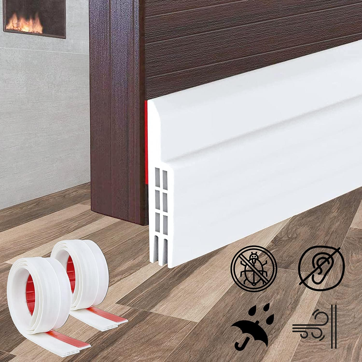 2 Pack Door Draft Stopper under Door - Heavy Duty Weatherproof Seal Strip, Soundproof & Anti-Dust Blocker, Mouse Insect Barrier for Home Doors - White