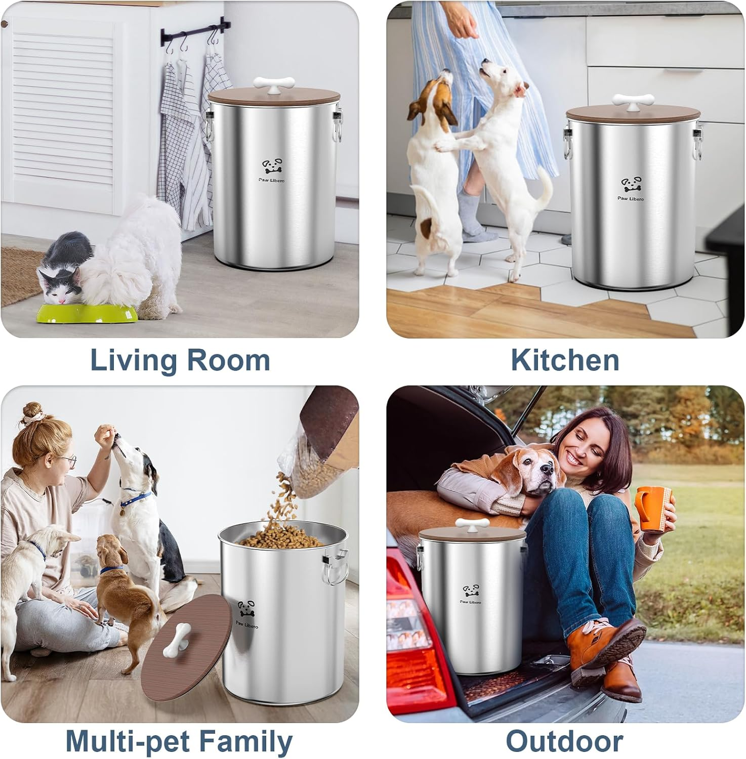 25 Lbs Stainless Steel Dog Food Storage Container with Airtight Wooden Lid & Ceramic Bone Handle, Large Metal Dog Food Bin for Dogs & Cats, Keep Fresh, Easy to Clean image number 5