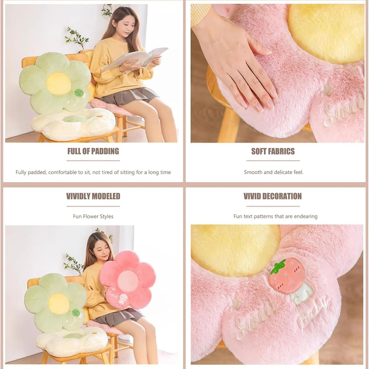 AIMALL Sunflower Flower Cushion for Classroom, Office Chair - Comfortable, Cute Summer Lazy Seat Cushion, 19.7 Inch Diameter image number 2