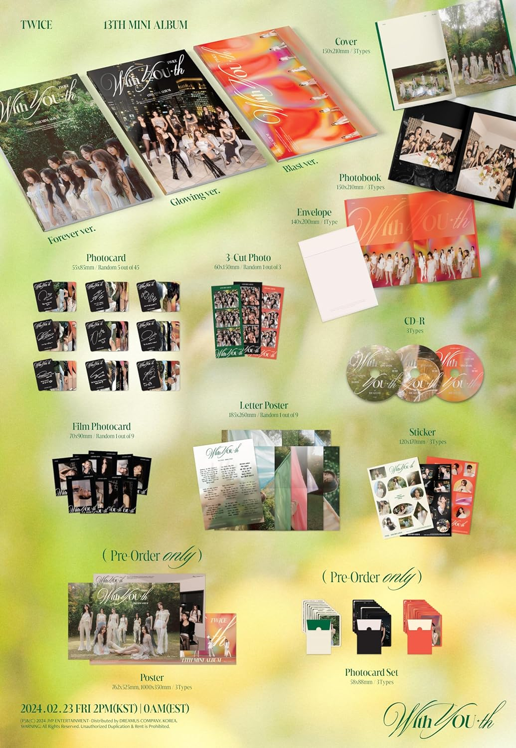 Twice with You-Th 13Th Mini Album Standard Version Cd+Letter Poster+Photobook+Photocard+3Cut Photo+Film Photocard+Sticker+Tracking Sealed TWC (Forever Version)