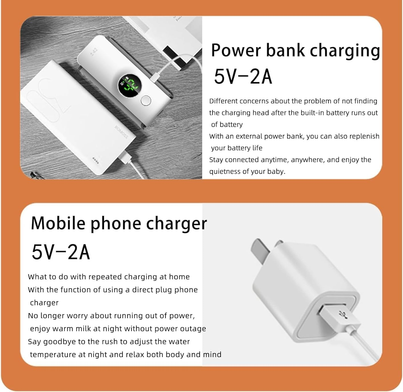 Portable Baby Bottle Warmer with 6-Speed Temperature Control, USB Rechargeable 6000Mah Built-In Battery, Fast Heating Milk Warmer for Travel & Home Use, Fits Most Bottles (98&deg;F-131&deg;F) image number 2