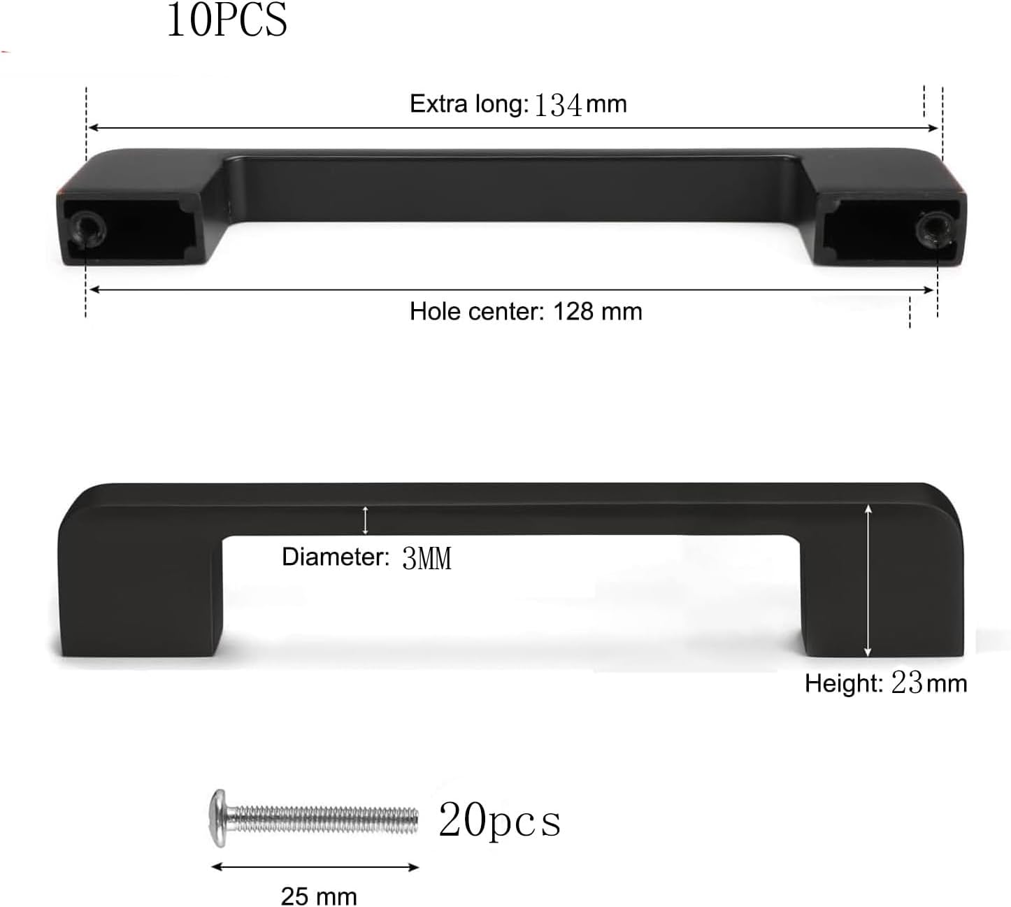 10 Pack Matte Black Cabinet Pulls 5 Inch(128Mm) Hole Centers Kitchen Cabinet Handles Cabinet Hardware Kitchen Handles for Cabinets Cupboard Handles Drawer Pulls